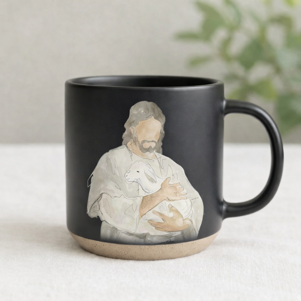 Jesus With Lamb Mug, Christian Pottery Mug, Religious Coffee Mug, Faith Gift for Her, Inspirational Coffee Cup, Shepherd Mug
