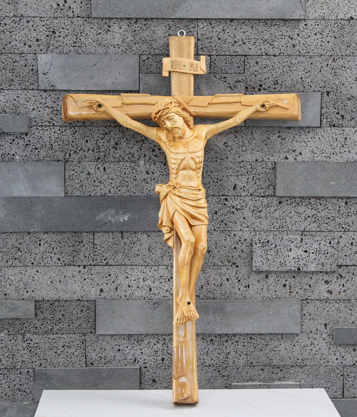 Hand-carved Crucifix Large Sizes with INRI Inscription, Catholic Wall