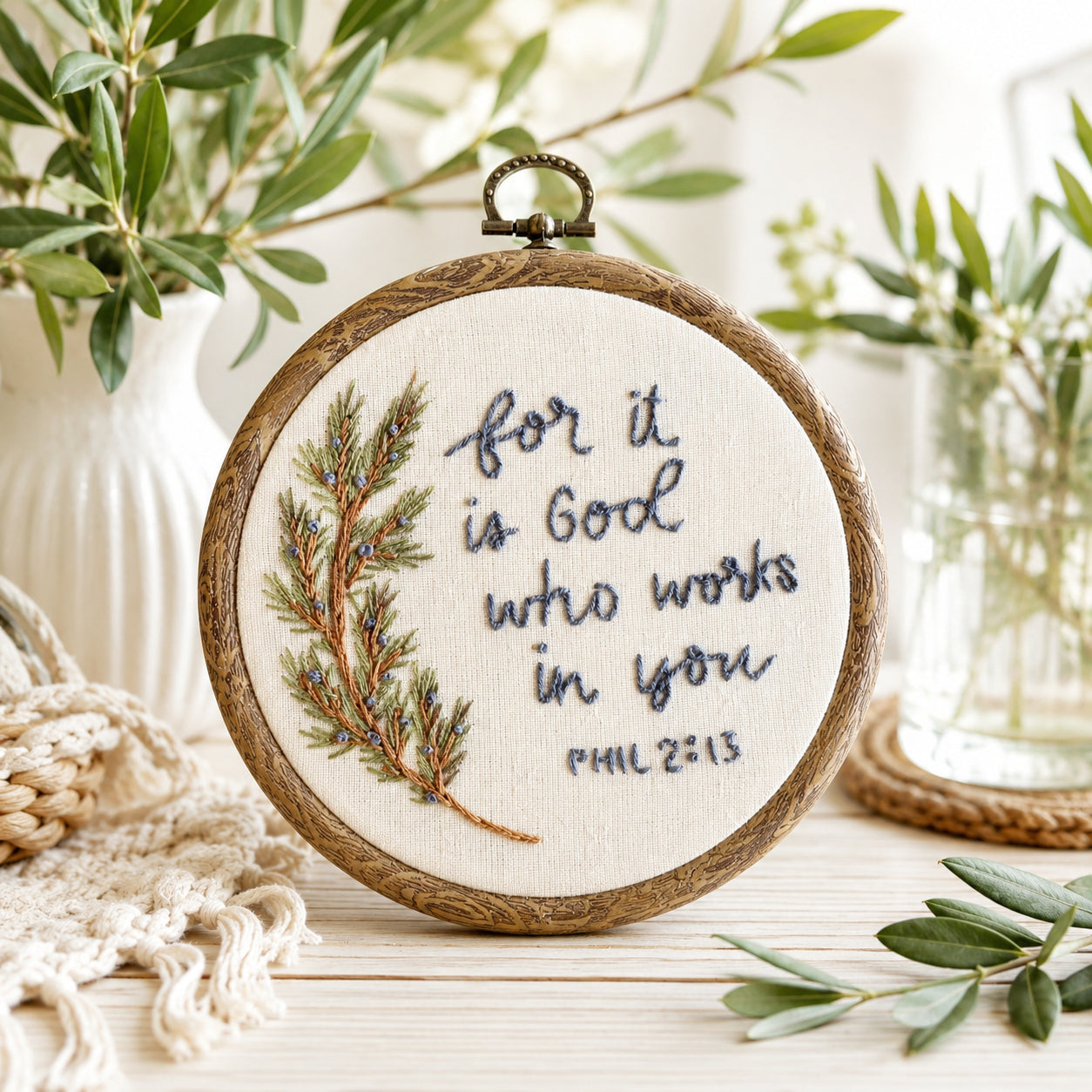 Christian Embroidered Keepsake Hoop Art, Floral Hoop, Vintage God Bible Art Decor, Handmade Faith Hoop Gift EHA22