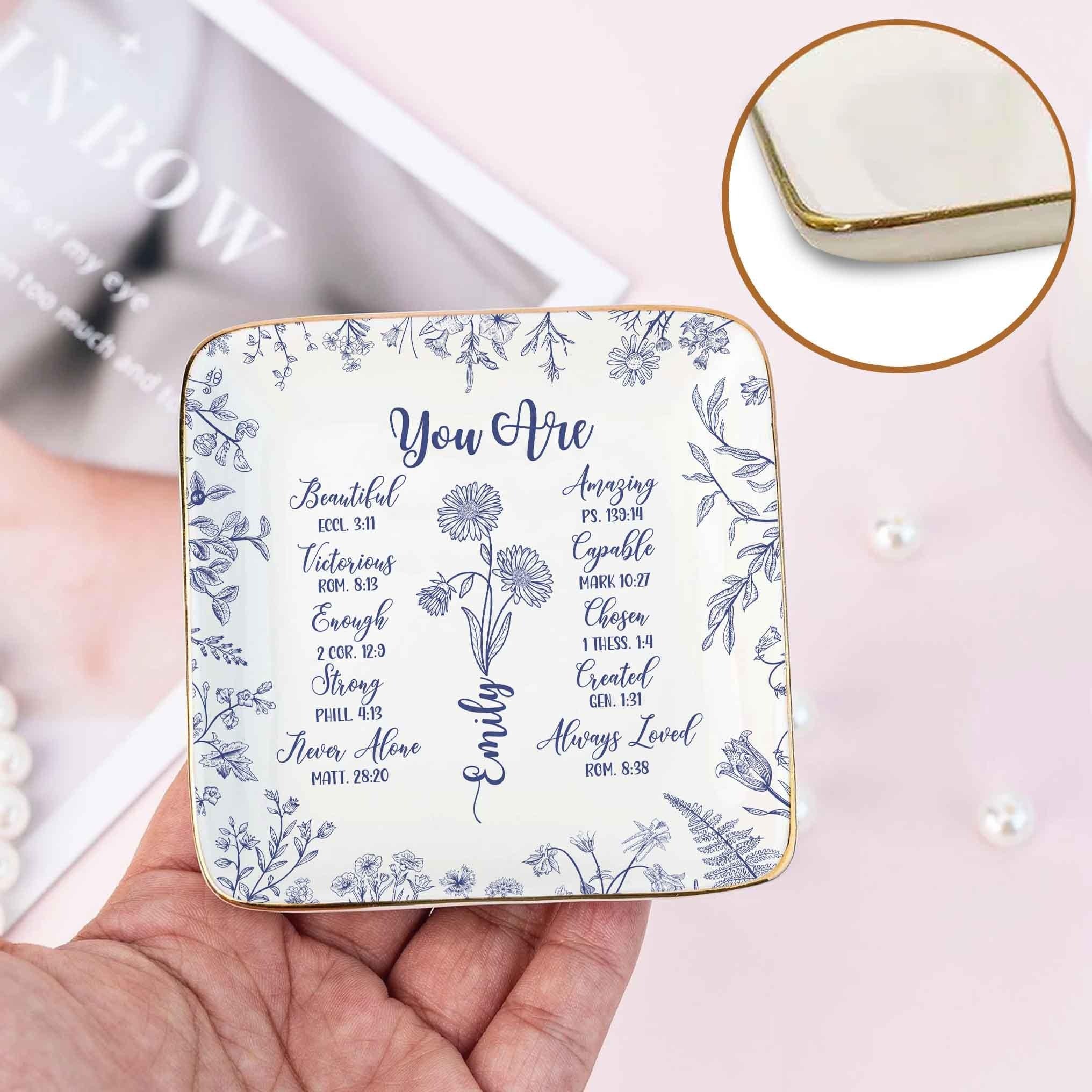 Personalized Christian Scripture Plate, Bible Verse Gift Tray, Unique Faith Home Décor, Religious Jewelry Dish for Women JDLAF04