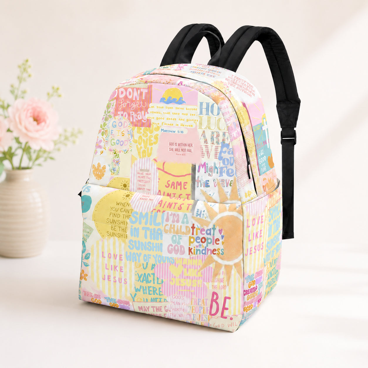 Christian Sunshine Patchwork Backpack, Custom Faith Inspired Bible backpack, Christian Faith Bag, Laptop Bag, Back To School Backpack PLAF68