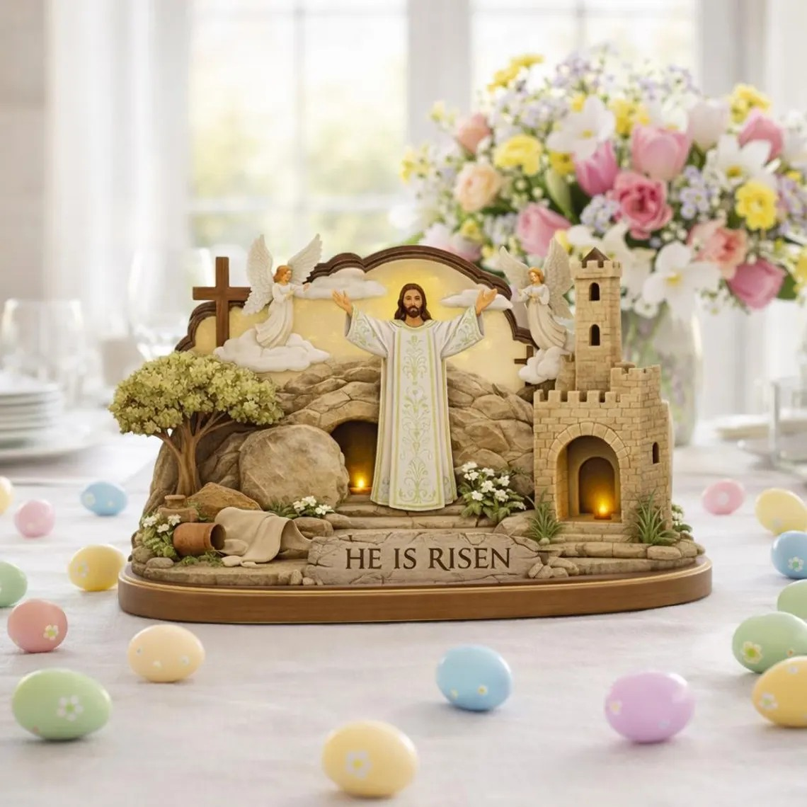 He Is Risen Easter Sign, Empty Tomb Christian Decor, Resurrection Table Display, Faith Home Accent, Religious Gift