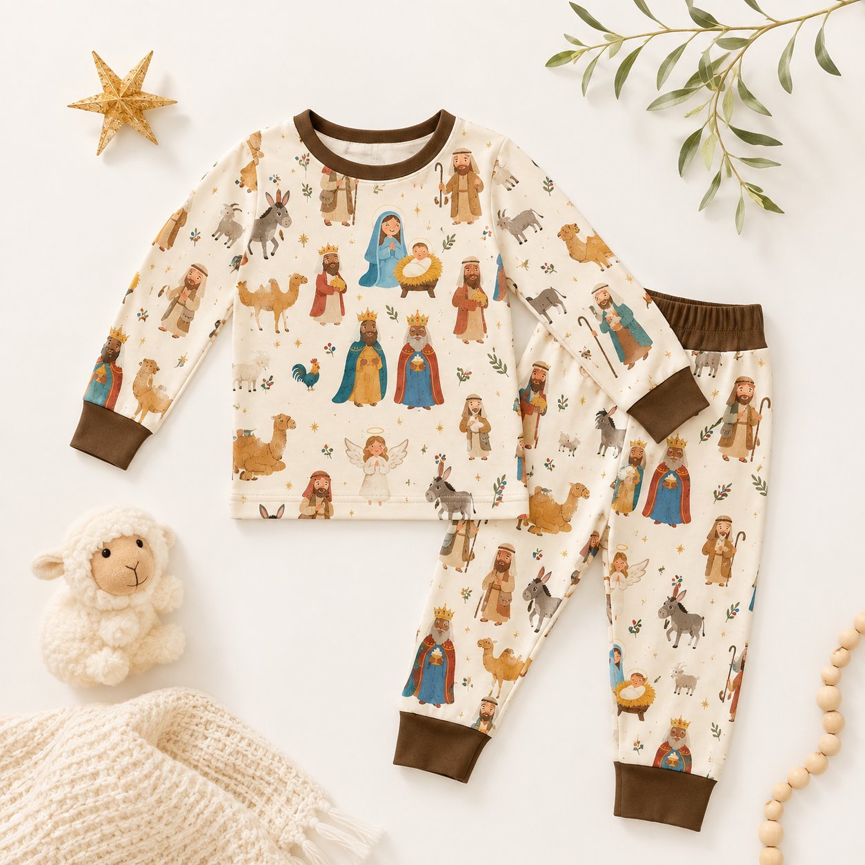 Nativity Bamboo Baby Kids Pajamas Set, Christian Christmas PJs, Jesus Manger Holiday Sleepwear, Matching Toddler Pajamas, Christmas Gift BBPJSS01