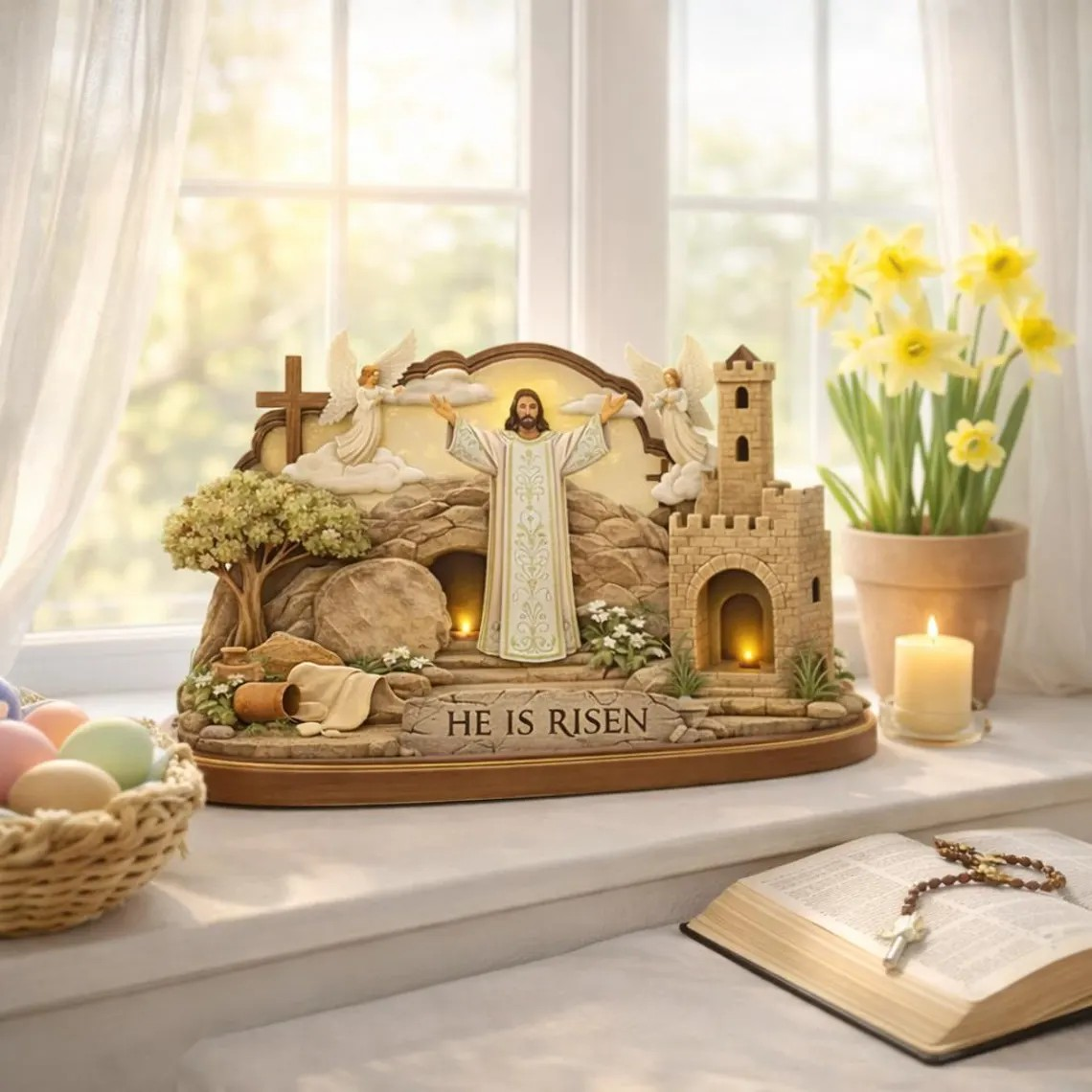 He Is Risen Easter Sign, Empty Tomb Christian Decor, Resurrection Table Display, Faith Home Accent, Religious Gift
