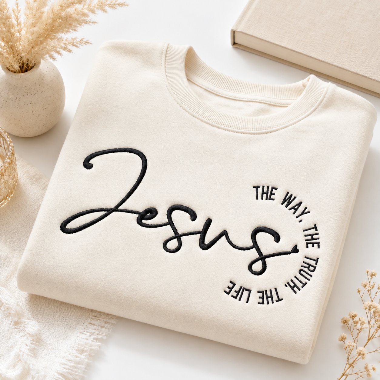 Jesus The Way The Truth The Life Embroidered Shirt, Christian Faith Shirt, Minimalist Religious Gift N1EMS03