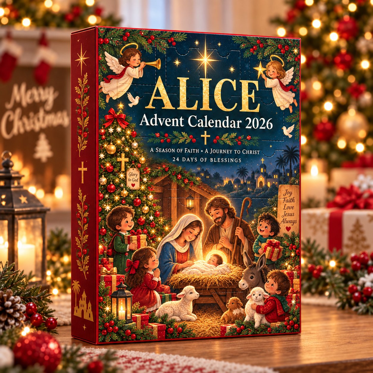 Personalized Holy Family Advent Calendar 2026, Nativity Christmas Countdown Calendar, Religious Christmas Gift, Faith Based Holiday Decor ACG03