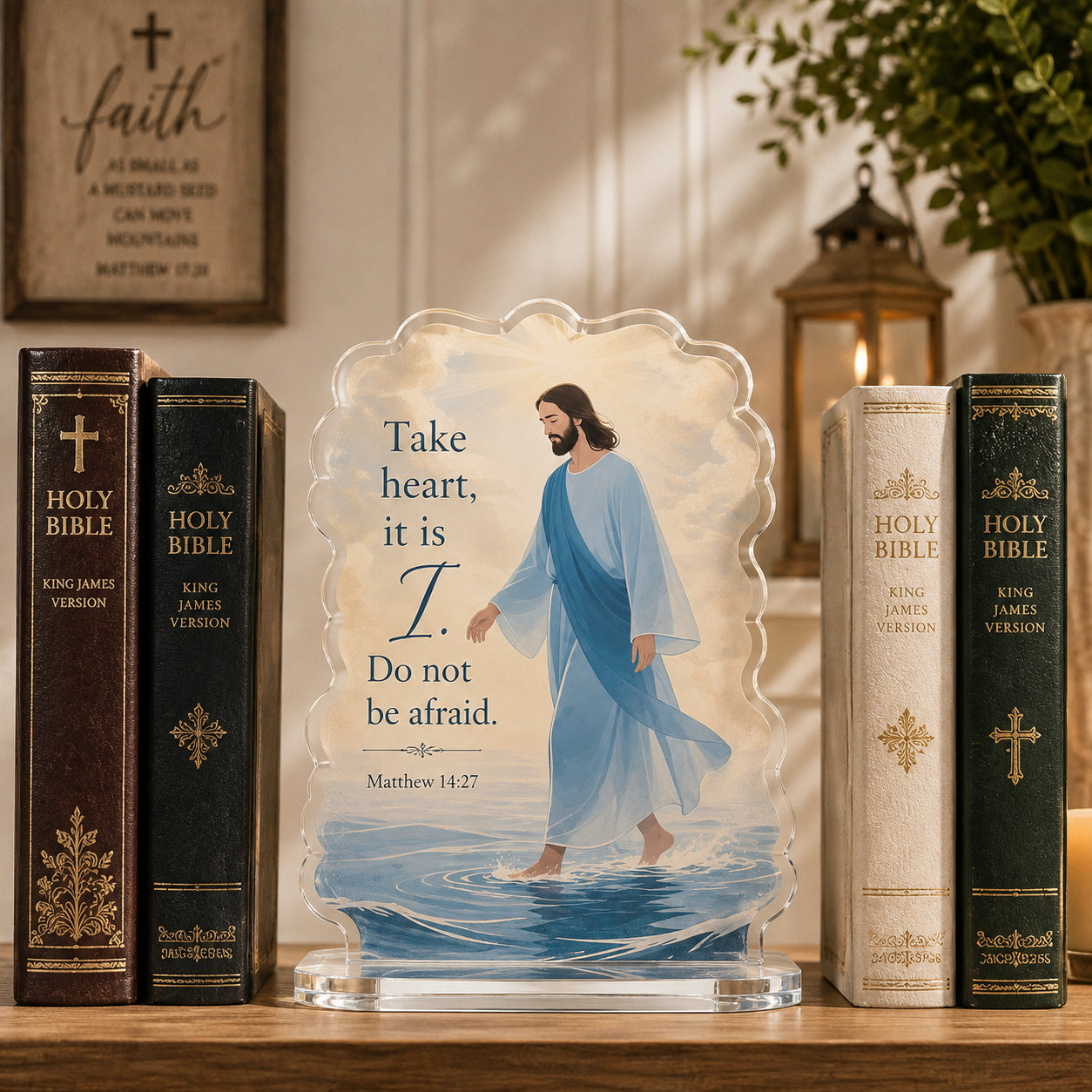 Christian Bookend Standee, Jesus Walking on Water Bookend, Bible Verse Bookshelf Decor, Christian Home Decor ABBD03