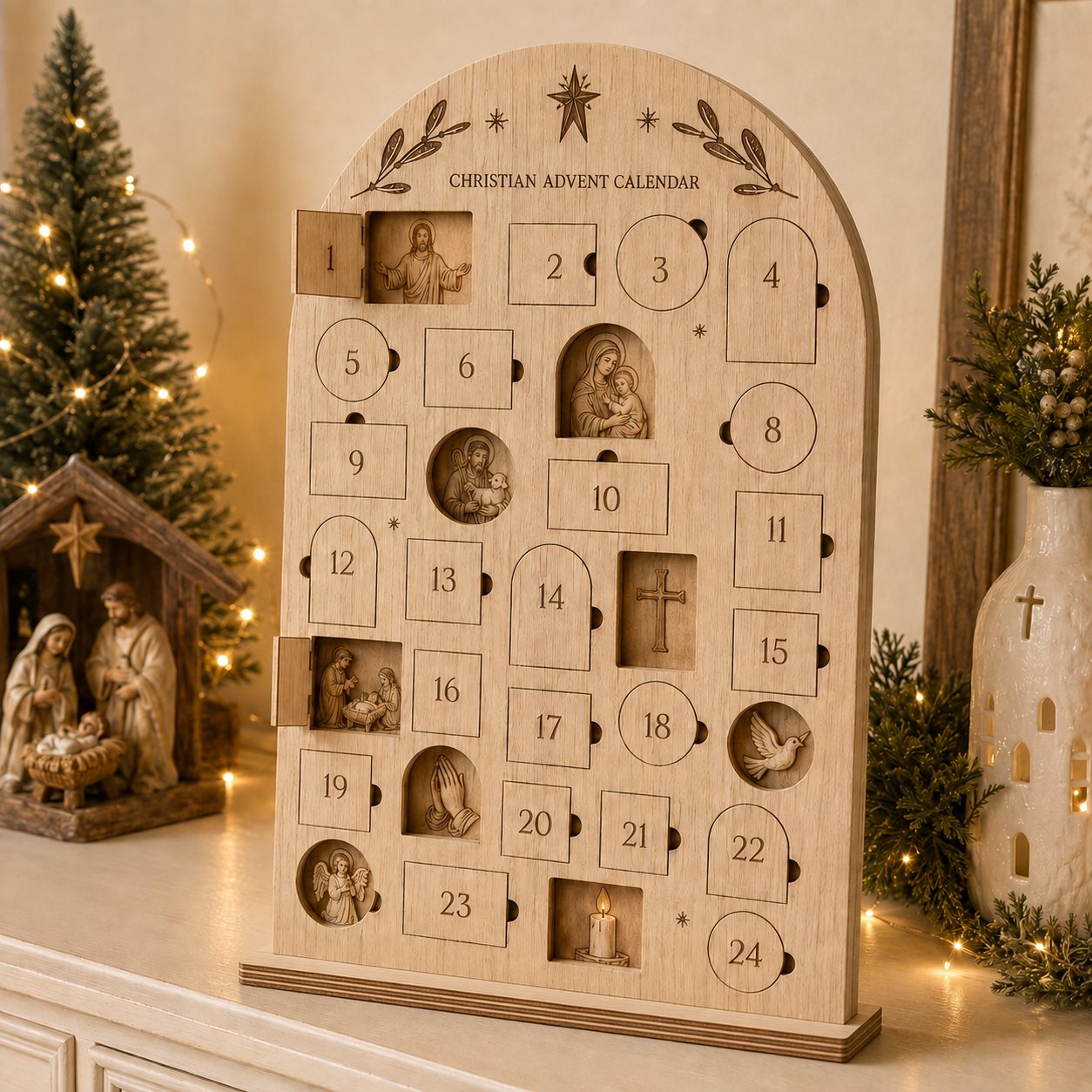 Wooden Bible Verse Advent Calendar, Christmas Gift Wooden Sign, Custom Tabletop Religious Gift, Spinning Wheel Christmas Countdown Decor, Scripture Christmas Countdown Gift XMASW16