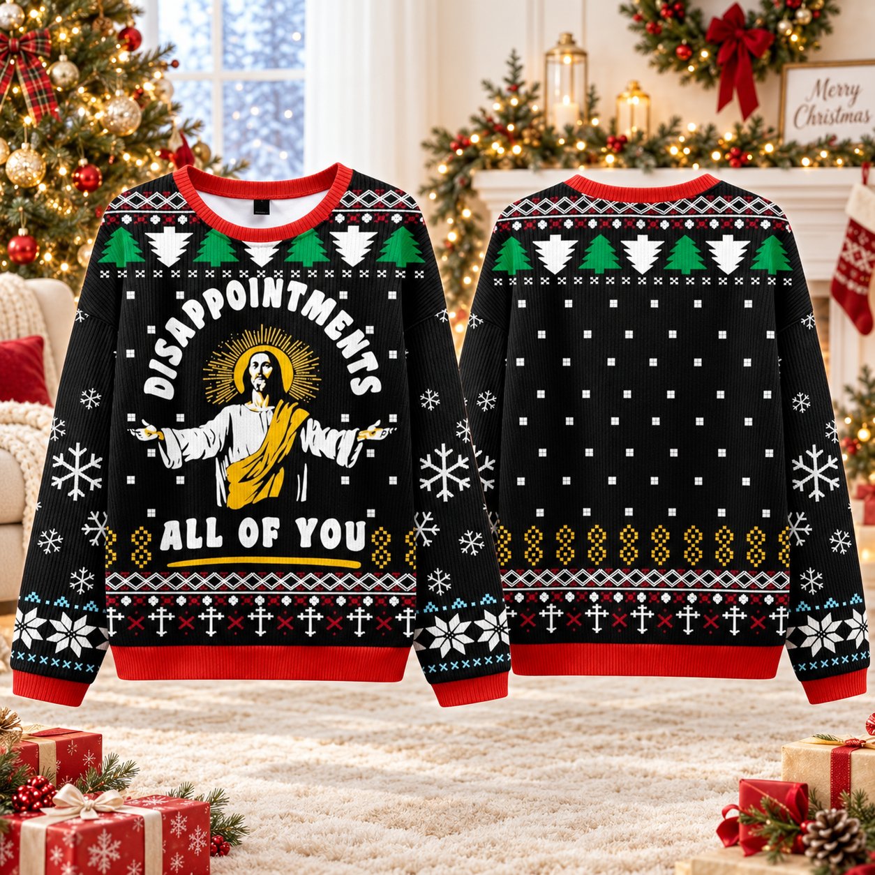Jesus Disappointments All of You Ugly Christmas Sweater, Funny Christian Holiday Sweatshirt, Religious Xmas Gift for Men Women XMASUS03