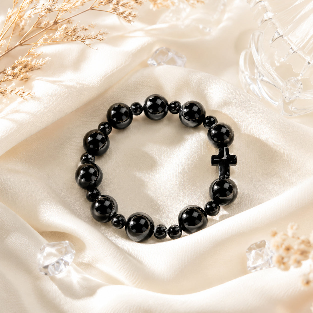 Black Rosary Bracelet, Virgin Mary Rosary Bead Bracelet, Catholic Prayer Bracelet, Cross Bracelet, Religious Gift for Women Men, Christian Jewelry BRLAF03