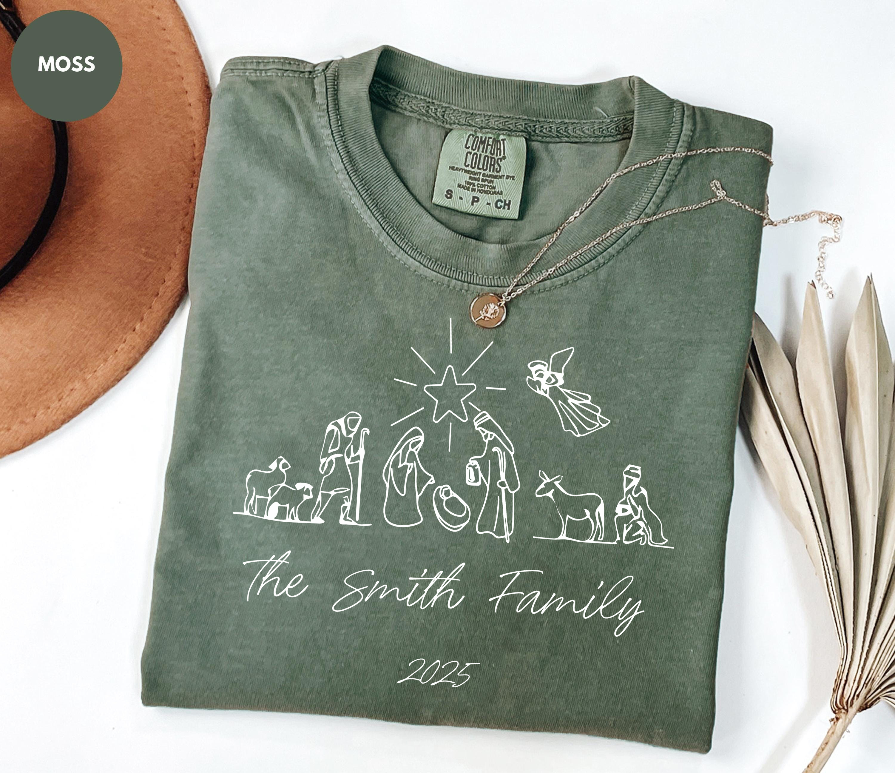 Christian Comfort Colors Nativity Shirt, Personalized Family Christmas Tee, Custom Name Religious T-Shirt, The Greatest Gift of All 2025