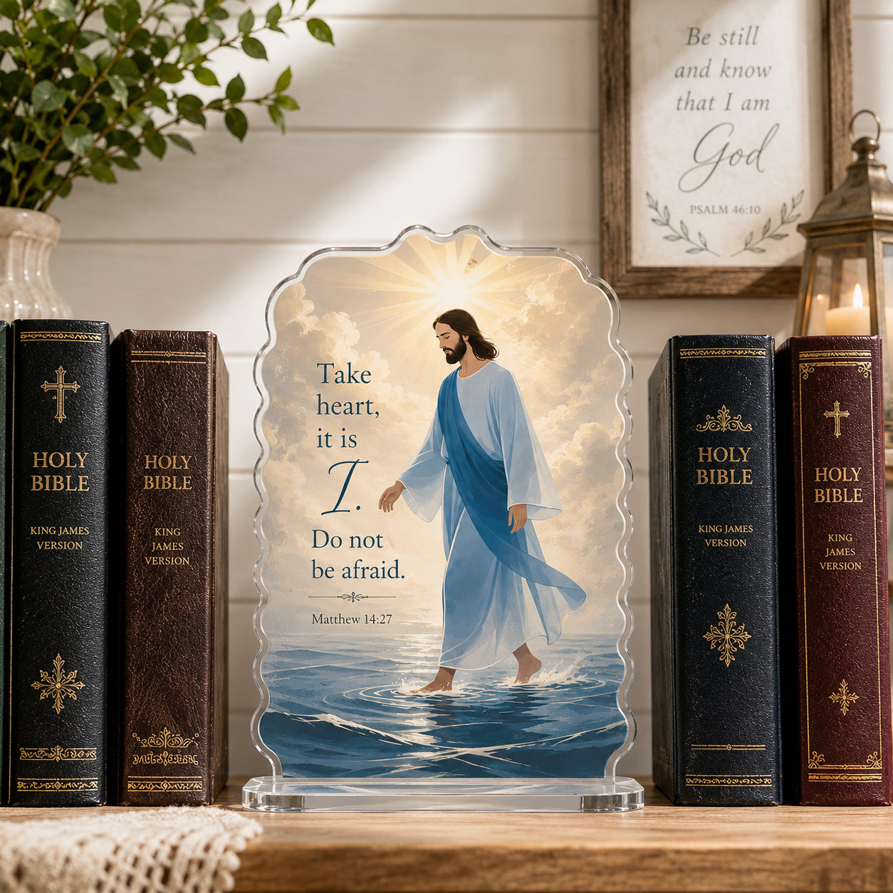 Christian Bookend Standee, Jesus Walking on Water Bookend, Bible Verse Bookshelf Decor, Christian Home Decor ABBD03