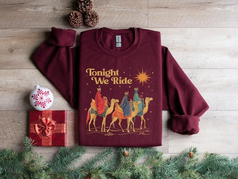 Retro Tonight We Ride Christmas Christian Quote Shirt, Three Wise Men Christian Shirt, Christmas Faith Gift, Xmas Gift CFNE03