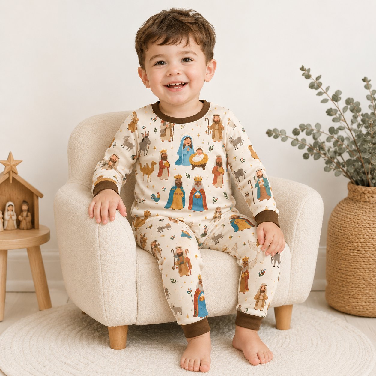 Nativity Bamboo Baby Kids Pajamas Set, Christian Christmas PJs, Jesus Manger Holiday Sleepwear, Matching Toddler Pajamas, Christmas Gift BBPJSS01