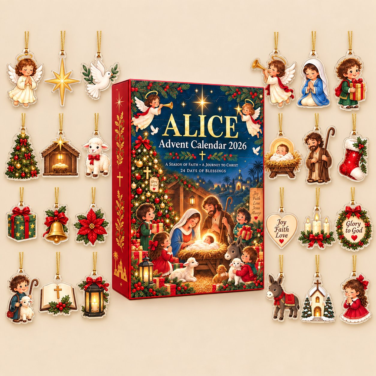 Personalized Holy Family Advent Calendar 2026, Nativity Christmas Countdown Calendar, Religious Christmas Gift, Faith Based Holiday Decor ACG03