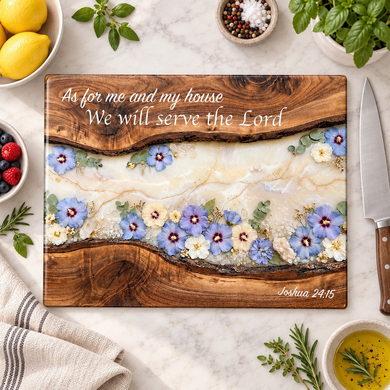 Christian Bible Glass Cutting Board, Floral Faith Stained Glass Kitchen Decor, Religious Housewarming Gift, Religious Cutting Board GLASSCB03