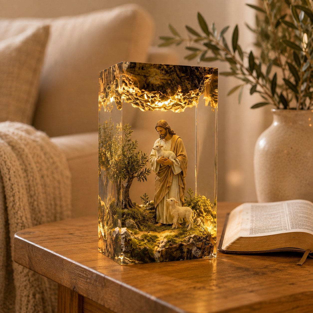 Jesus Lamb Resin Lamp, Christian LED Night Light, Epoxy Resin Table Lamp, Religious Home Decor, Catholic Prayer Gift, Faith-Inspired Christian Lamp EPOXY03