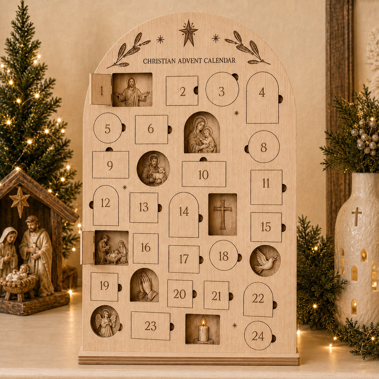 Wooden Bible Verse Advent Calendar, Christmas Gift Wooden Sign, Custom Tabletop Religious Gift, Spinning Wheel Christmas Countdown Decor, Scripture Christmas Countdown Gift XMASW16