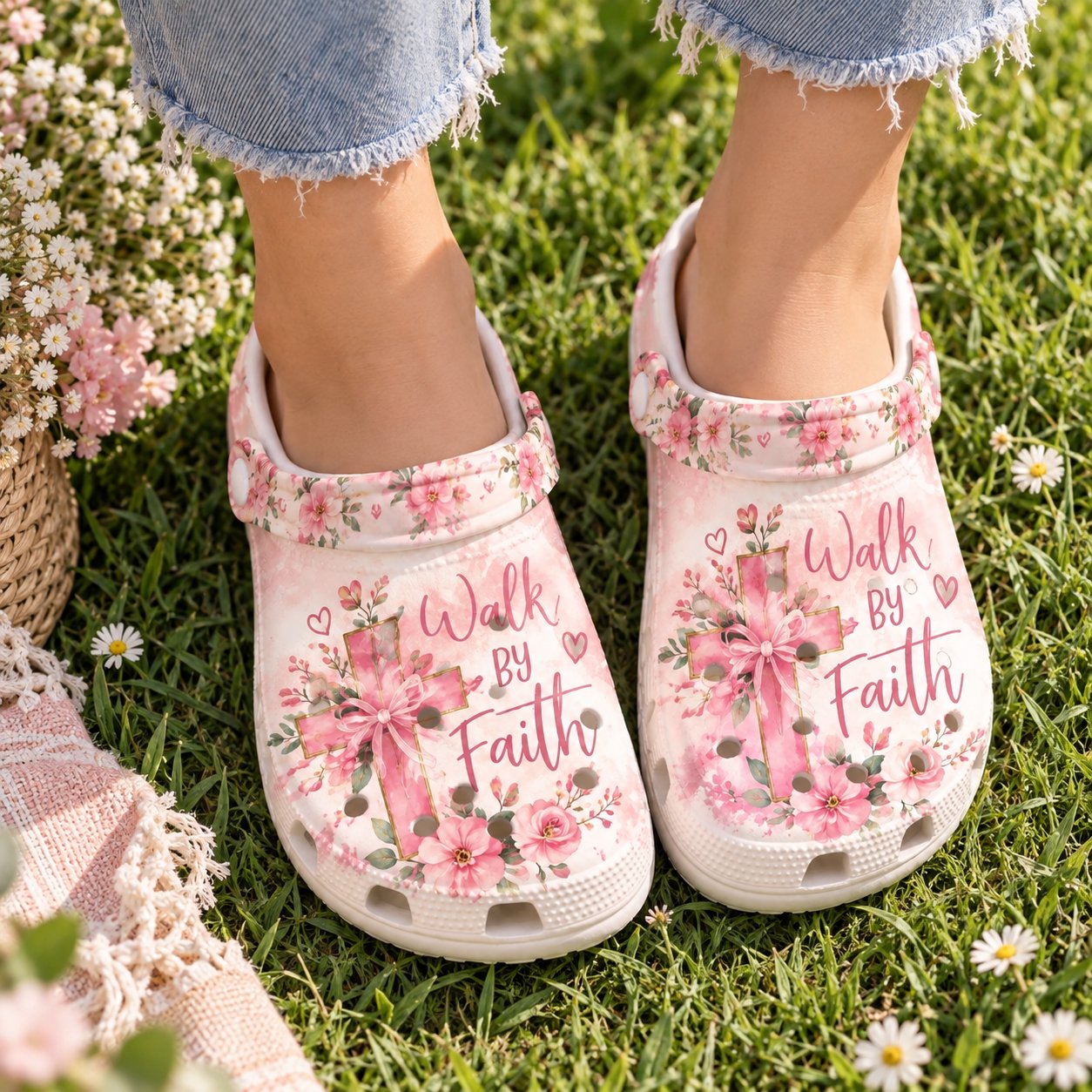 Christian Clogs, Walk By Faith Shoes, Floral Cross Shoes, Faith Inspired Footwear, Christian Gift, Kid Adult Comfort Shoes CLOGS26