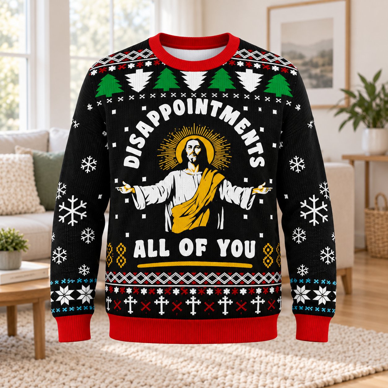 Jesus Disappointments All of You Ugly Christmas Sweater, Funny Christian Holiday Sweatshirt, Religious Xmas Gift for Men Women XMASUS03