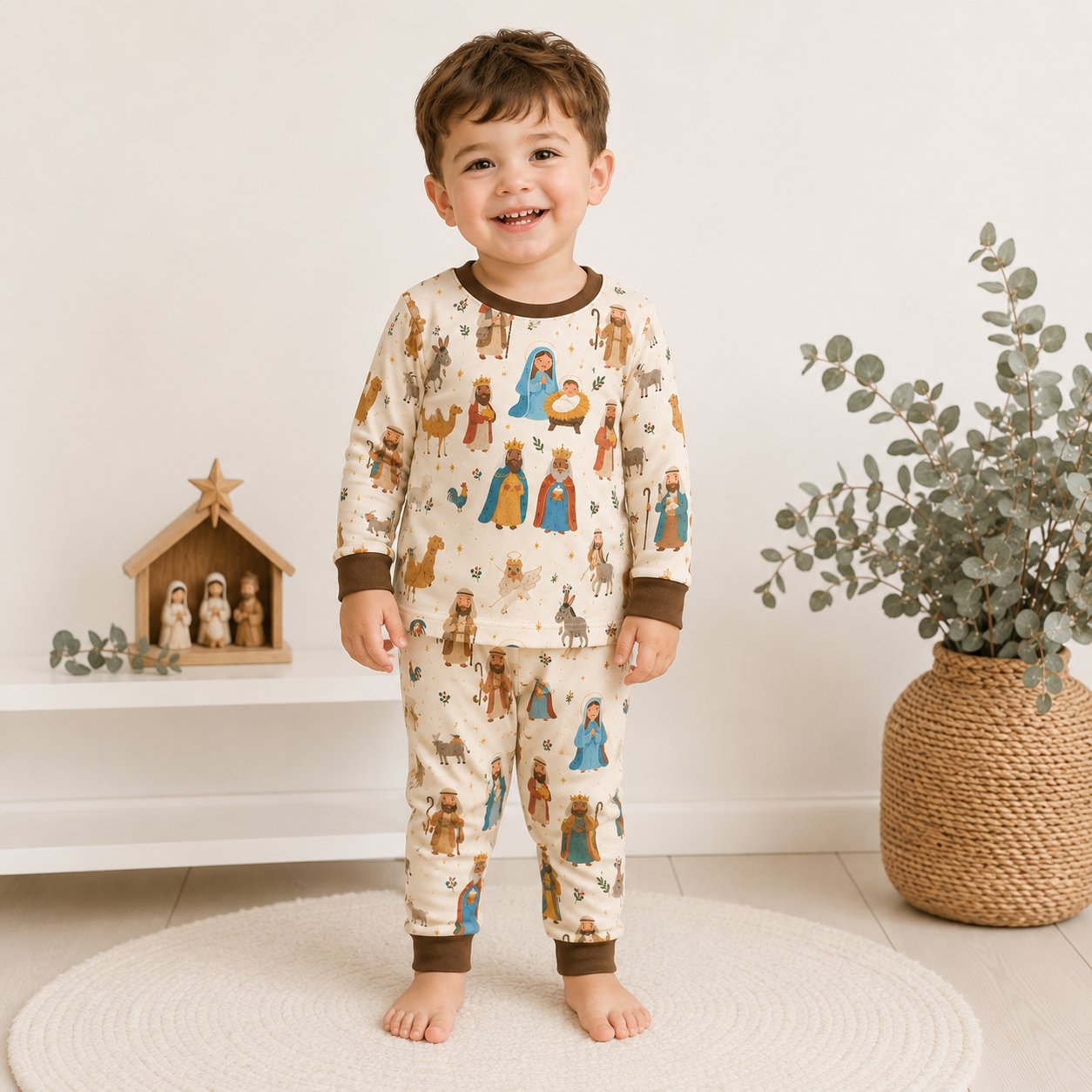 Nativity Bamboo Baby Kids Pajamas Set, Christian Christmas PJs, Jesus Manger Holiday Sleepwear, Matching Toddler Pajamas, Christmas Gift BBPJSS01