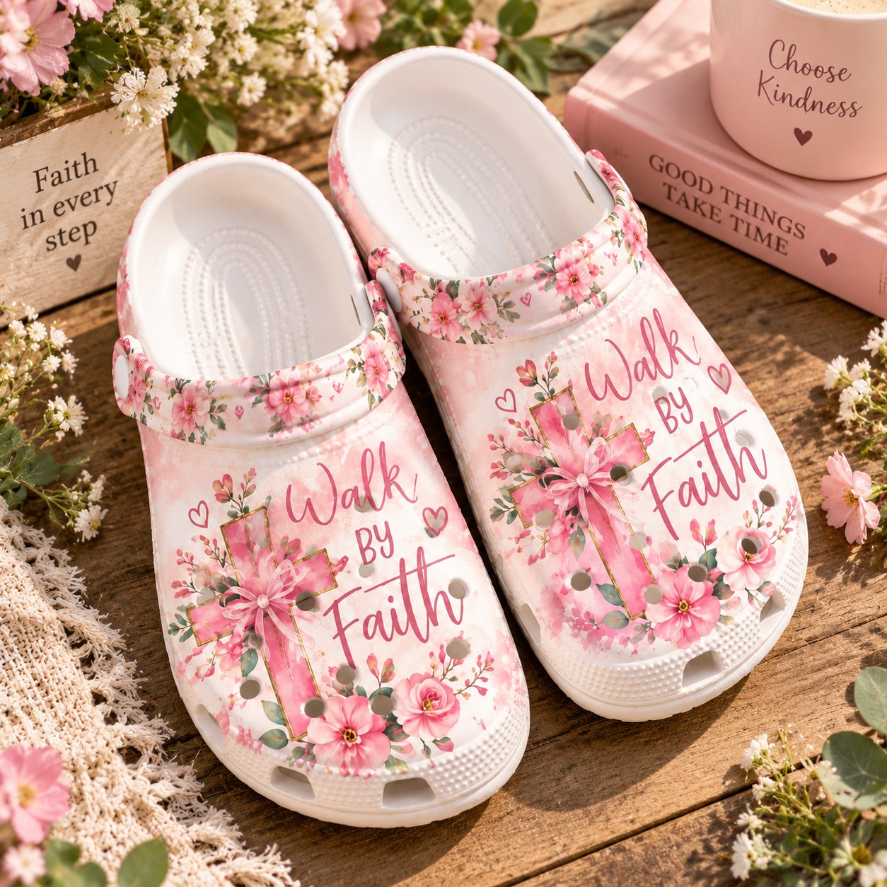 Christian Clogs, Walk By Faith Shoes, Floral Cross Shoes, Faith Inspired Footwear, Christian Gift, Kid Adult Comfort Shoes CLOGS26