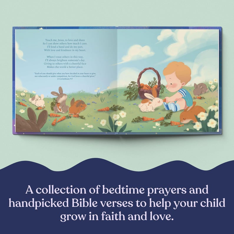 Personalized Bedtime Prayers, Baptism Gift, Christening Gift, Personalized Bible Verses, God's Promises, Boy or Girl Baby Dedication Keepsake BOOK03