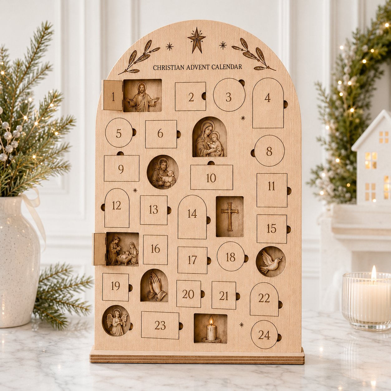 Wooden Bible Verse Advent Calendar, Christmas Gift Wooden Sign, Custom Tabletop Religious Gift, Spinning Wheel Christmas Countdown Decor, Scripture Christmas Countdown Gift XMASW16