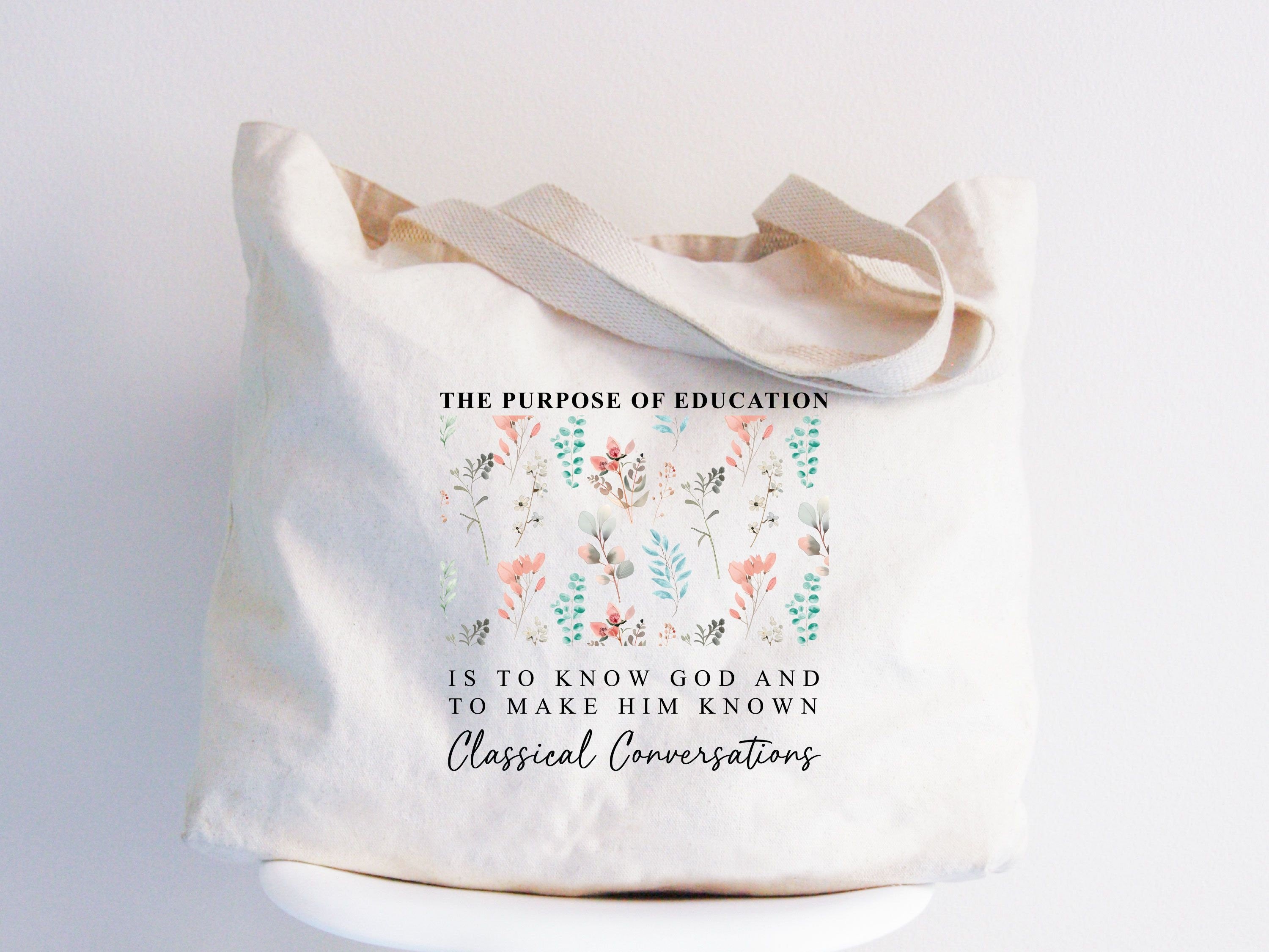 Floral Classical Conversations Christian Tote Bag, Religious Gift for Women, CC Homeschool Tote, Boho Bible Verse Bag, Reusable Faith Bag TBLAF05