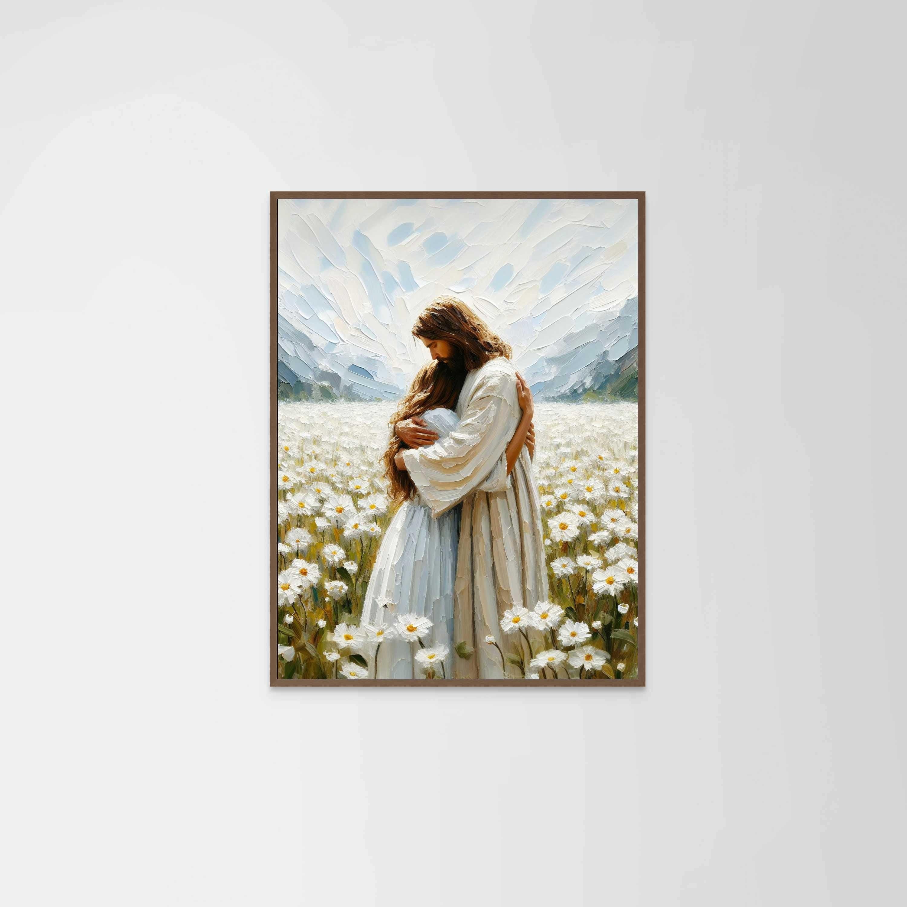 His Love Poster, Jesus Hugging Woman Poster,  Jesus with Woman Poster, Bible Art Poster
