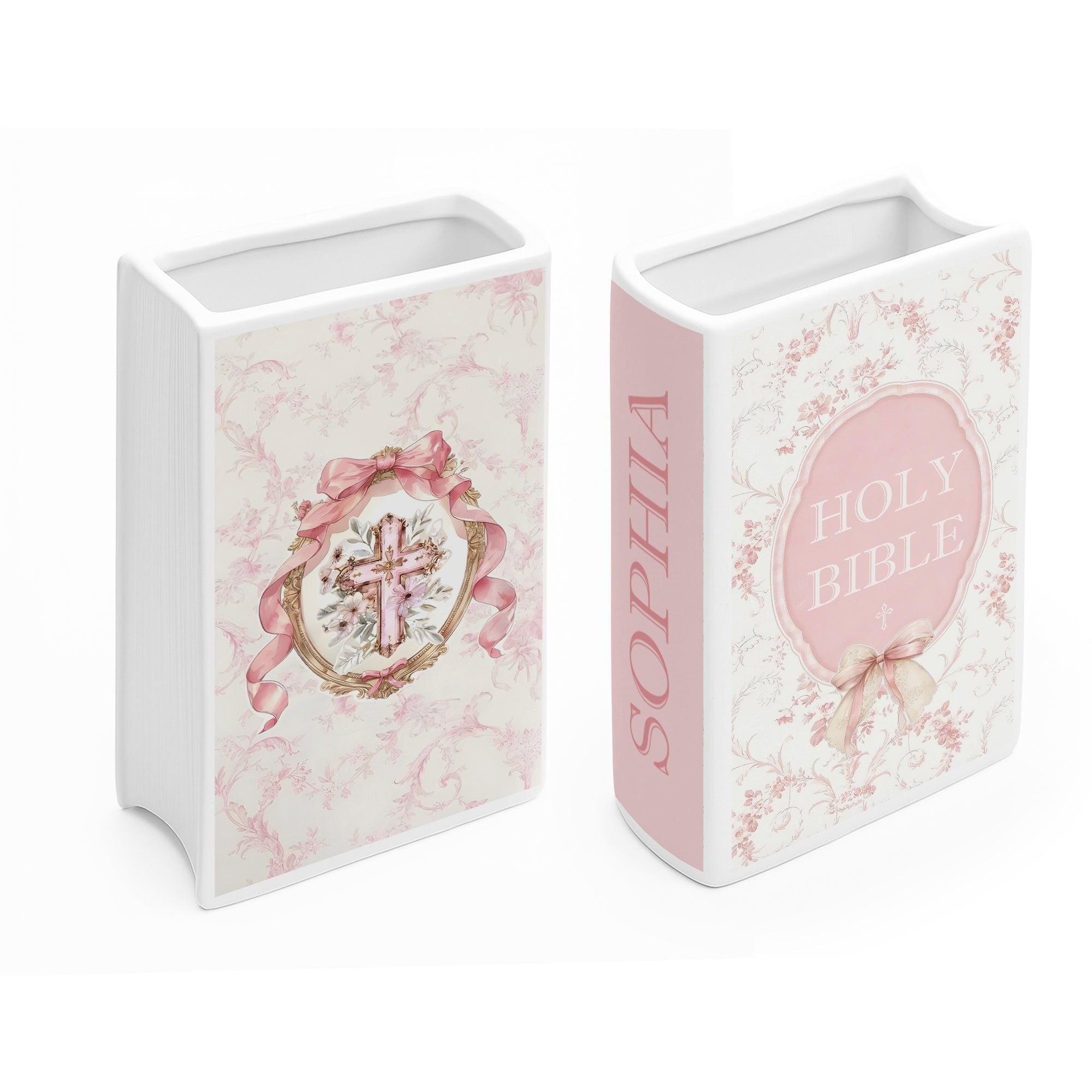 Personalized Holy Bible Book Vase, Ceramic Christian Vase for Women, Scripture Gift with Bible Verse, Baptism Decor CBLAF04