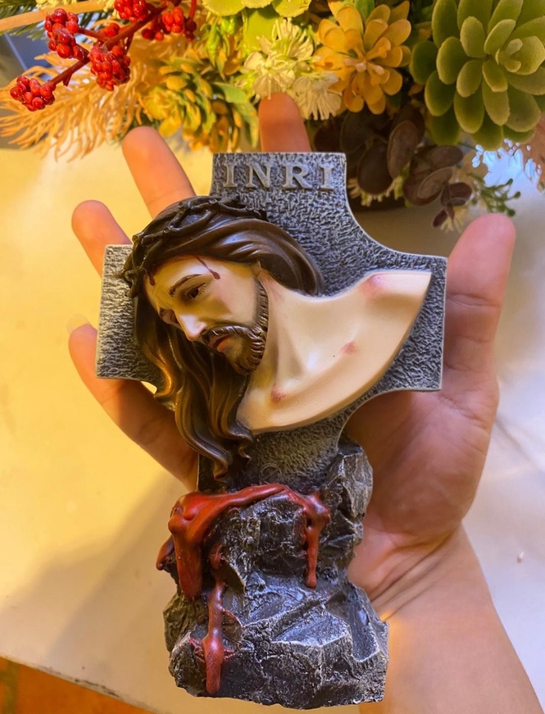 Jesus Crucifixion Statue, INRI Cross Figurine, Catholic Religious Decor, Christian Altar Statue, Passion of Christ Gift, Table Decoration