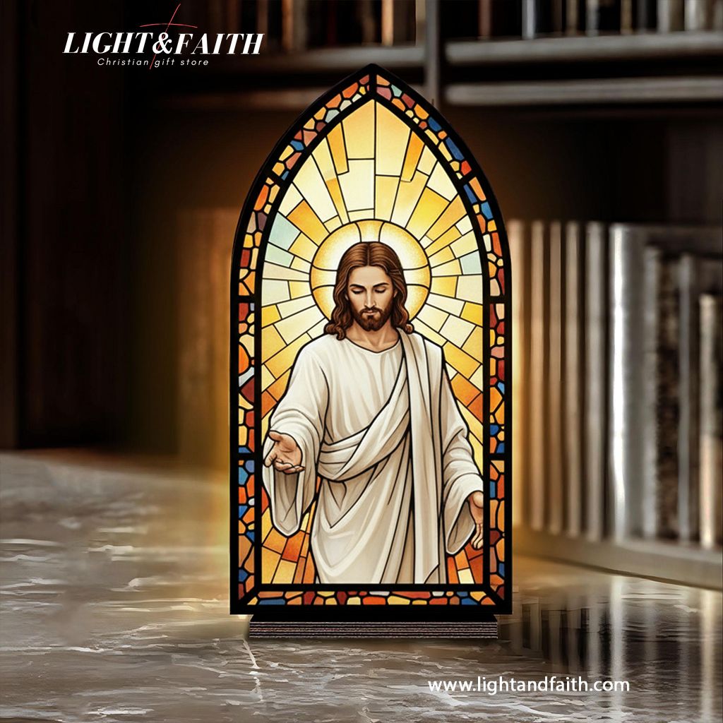 The Risen Christ Book Nook, Stained Glass Style Acrylic Decor, Christian Gift, Religious Home Decor, Easter Resurrection Art BNLAF04