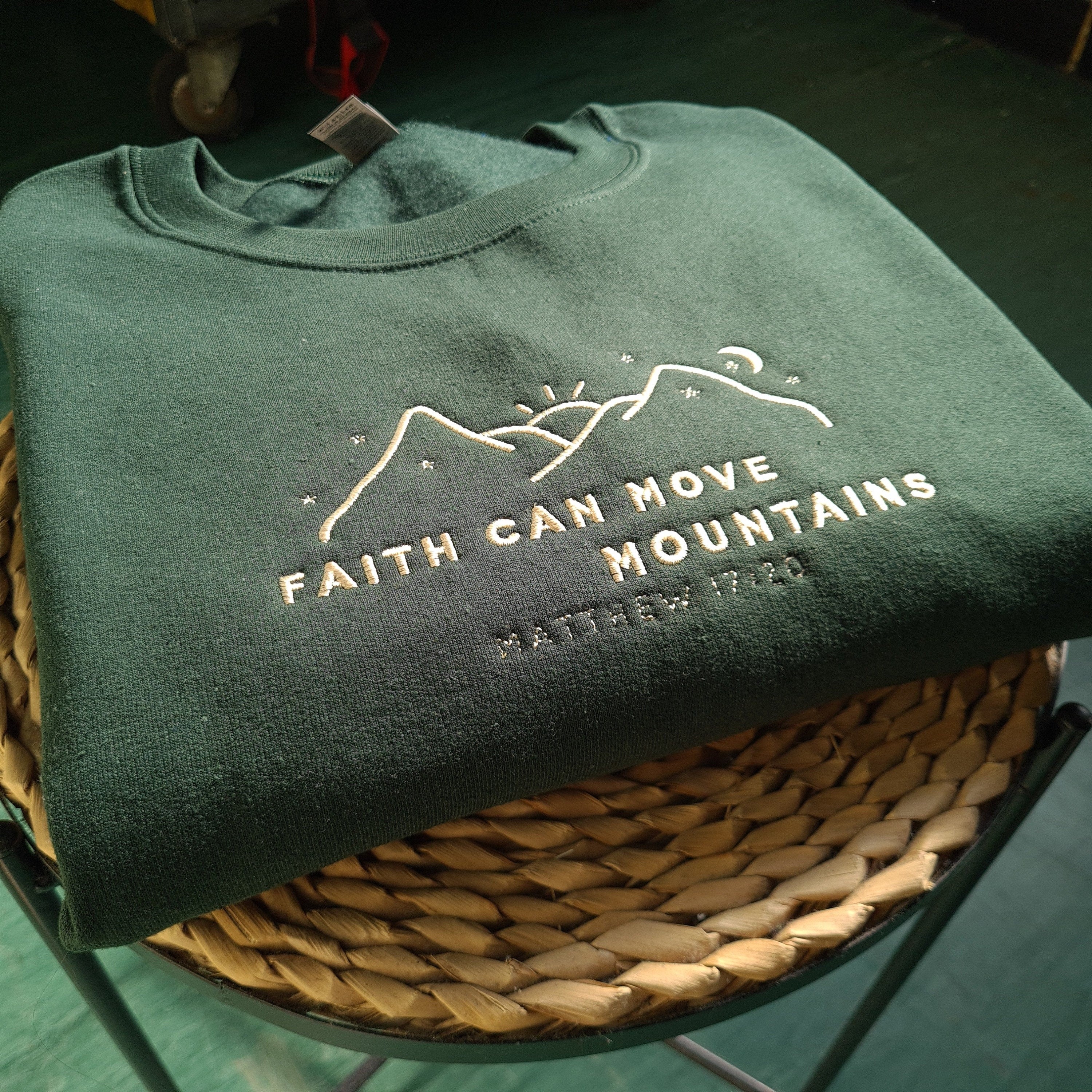Embroidered 'Faith Can Move Mountains' Christian Sweatshirt, Christian Embroidered Clothing, Bible Verse Hoodie, Christian Gift, Gift for Her