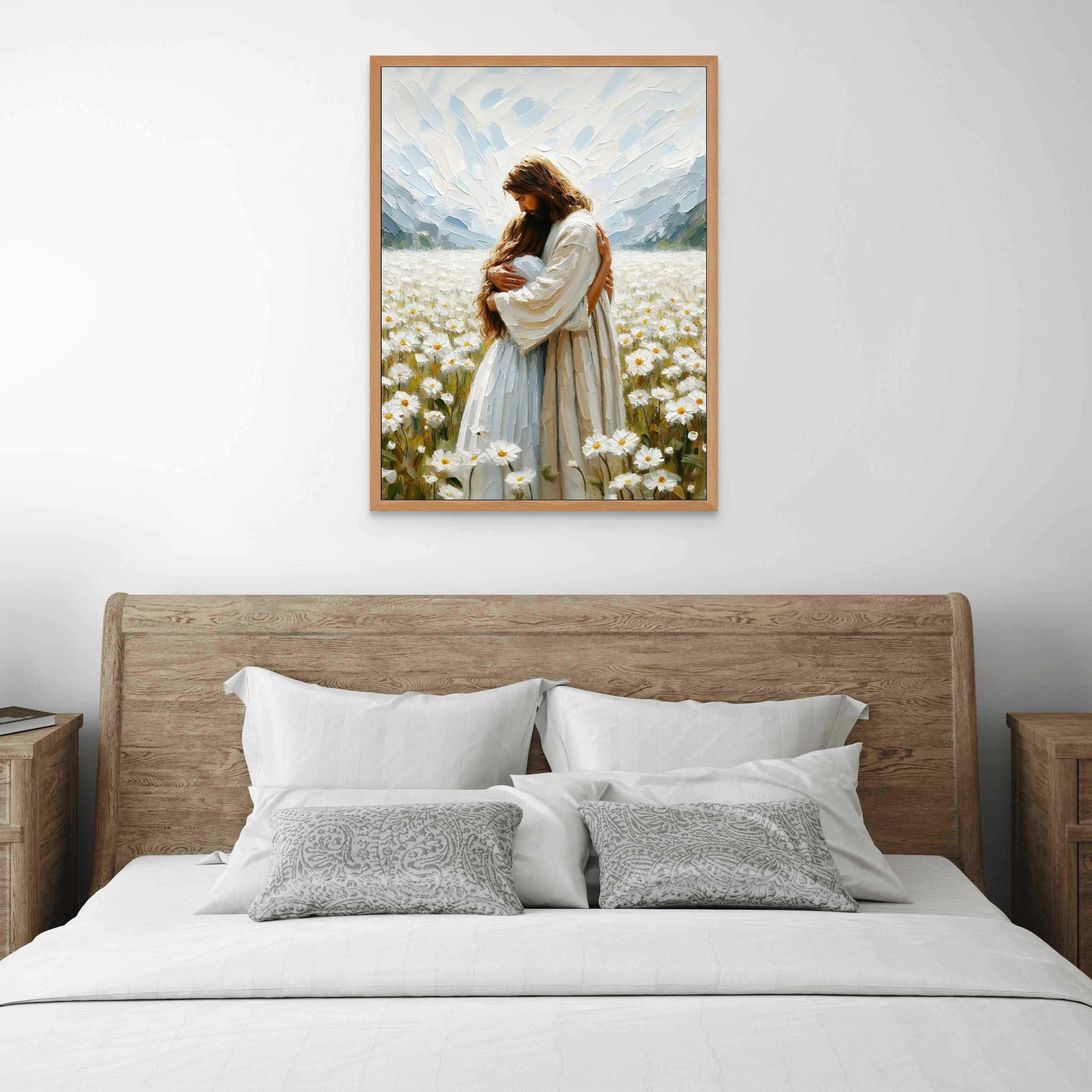 His Love Poster, Jesus Hugging Woman Poster,  Jesus with Woman Poster, Bible Art Poster