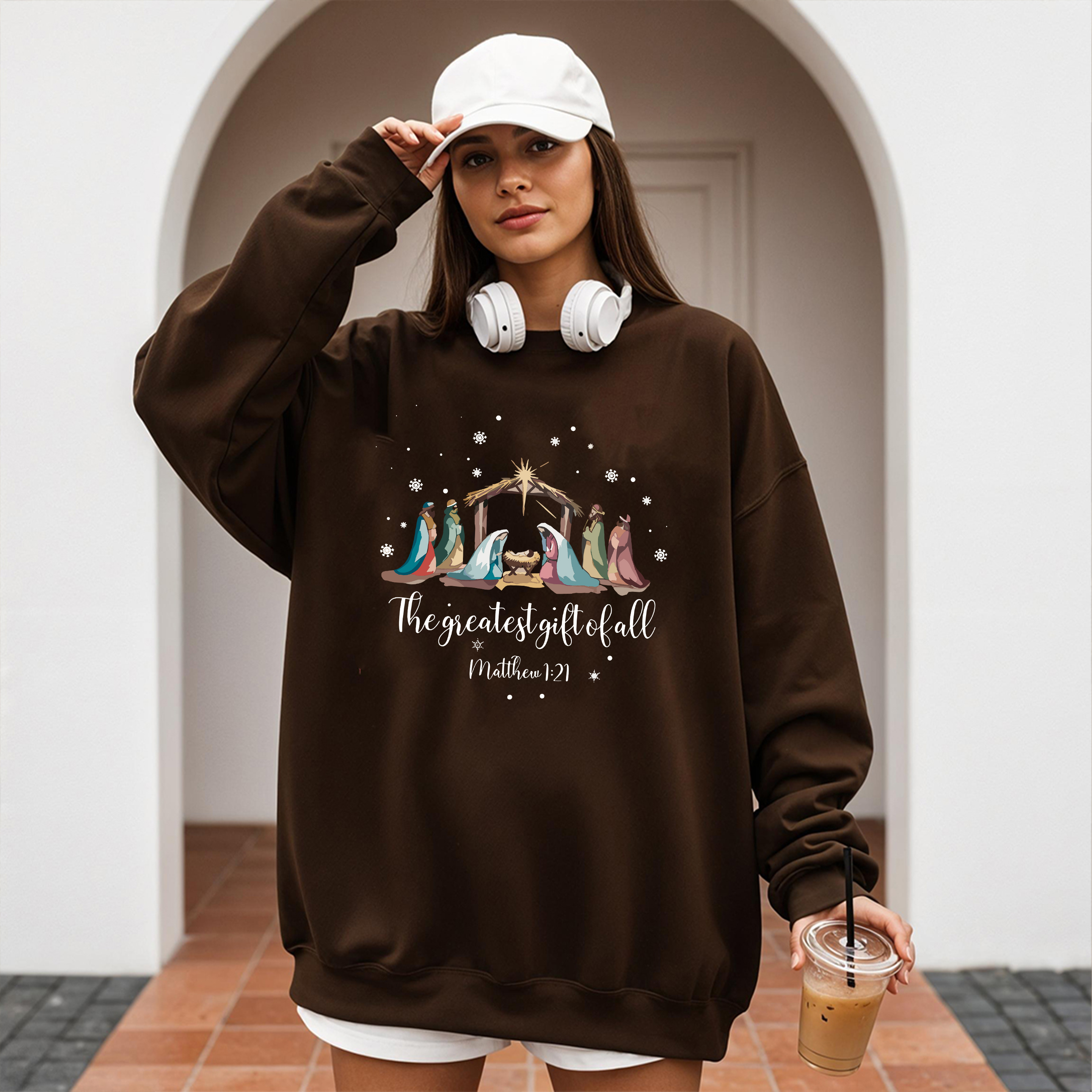 Nativity Scene Sweatshirt Matthew 1:21, Christian Christmas Sweater, The Greatest Gift of All Shirt, Religious Holiday Gift