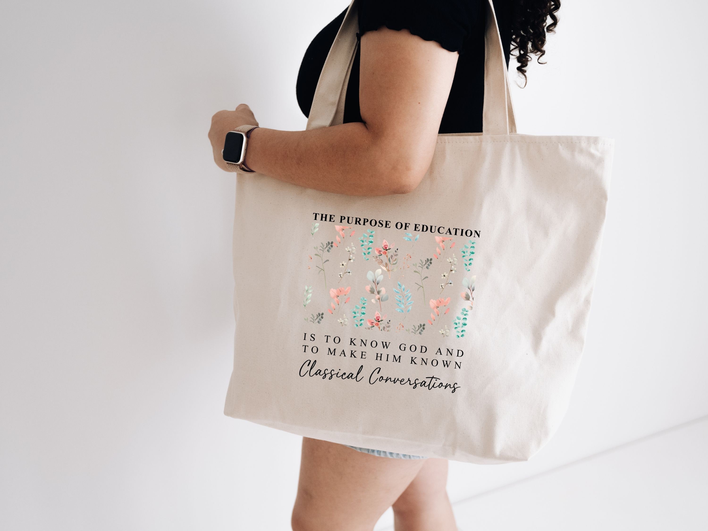 Floral Classical Conversations Christian Tote Bag, Religious Gift for Women, CC Homeschool Tote, Boho Bible Verse Bag, Reusable Faith Bag TBLAF05
