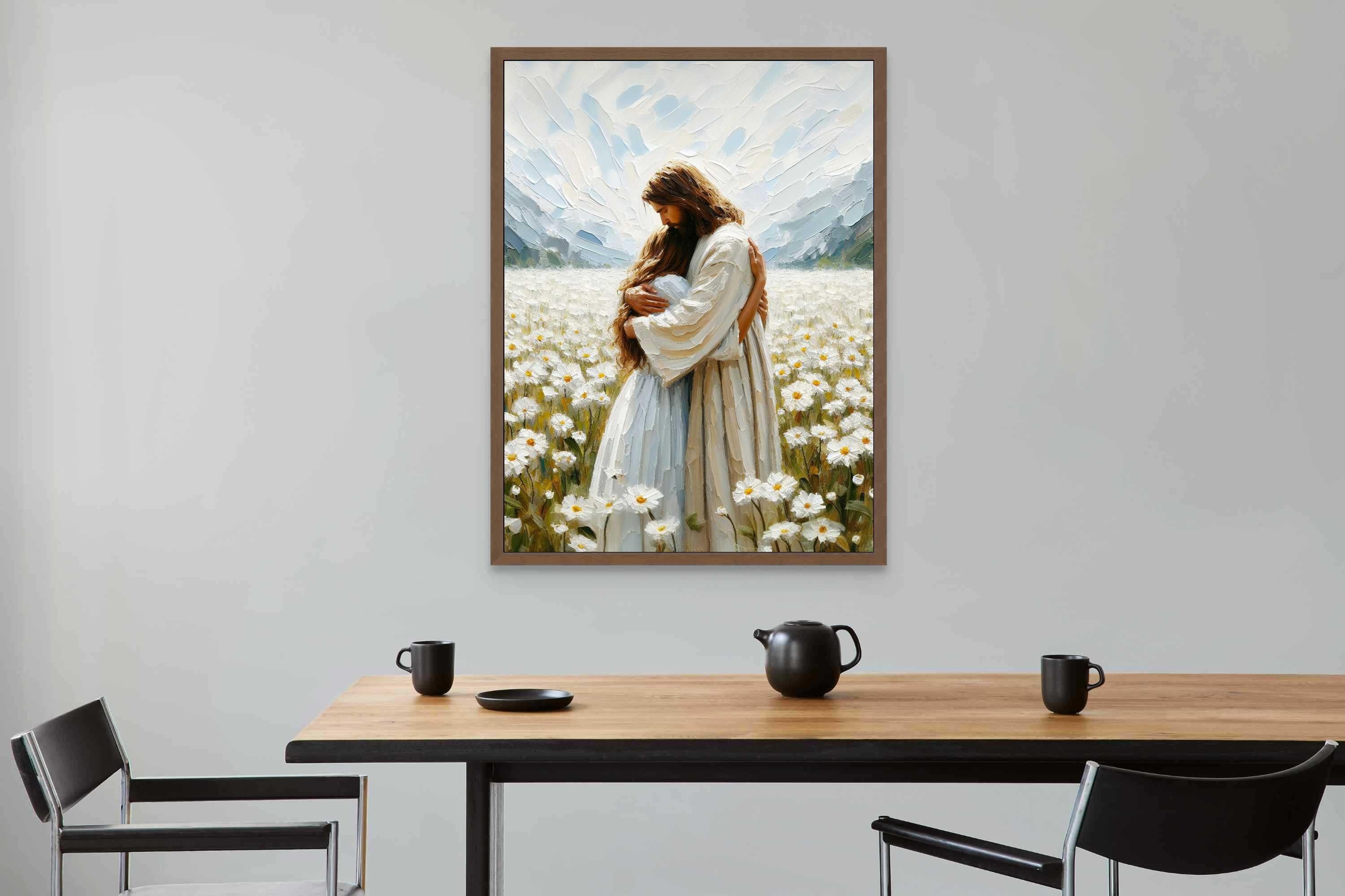 His Love Poster, Jesus Hugging Woman Poster,  Jesus with Woman Poster, Bible Art Poster