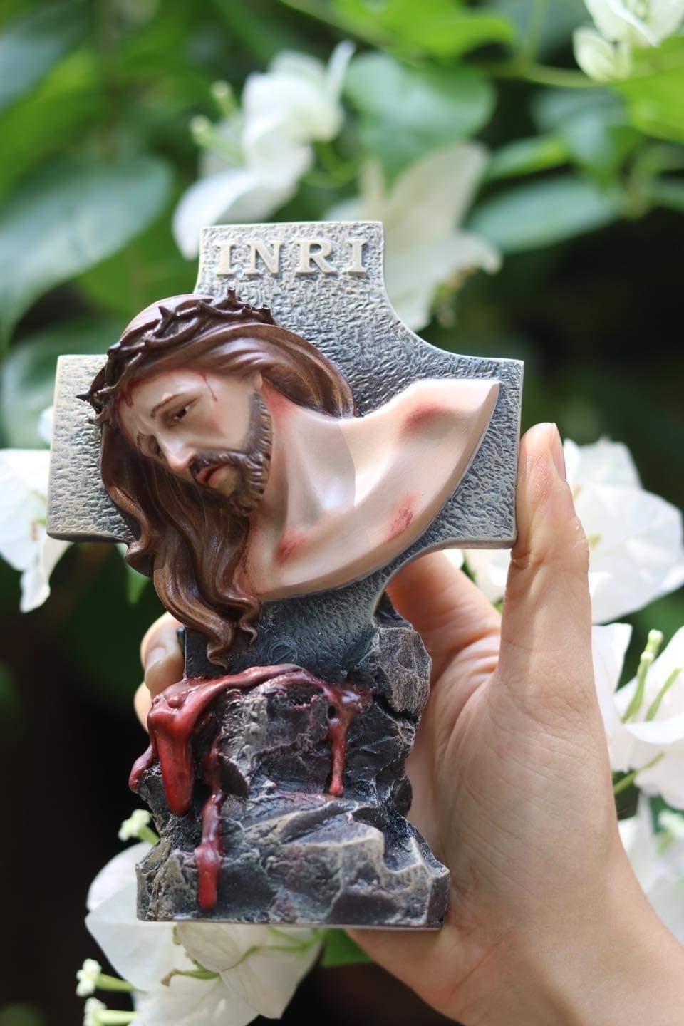 Jesus Crucifixion Statue, INRI Cross Figurine, Catholic Religious Decor, Christian Altar Statue, Passion of Christ Gift, Table Decoration