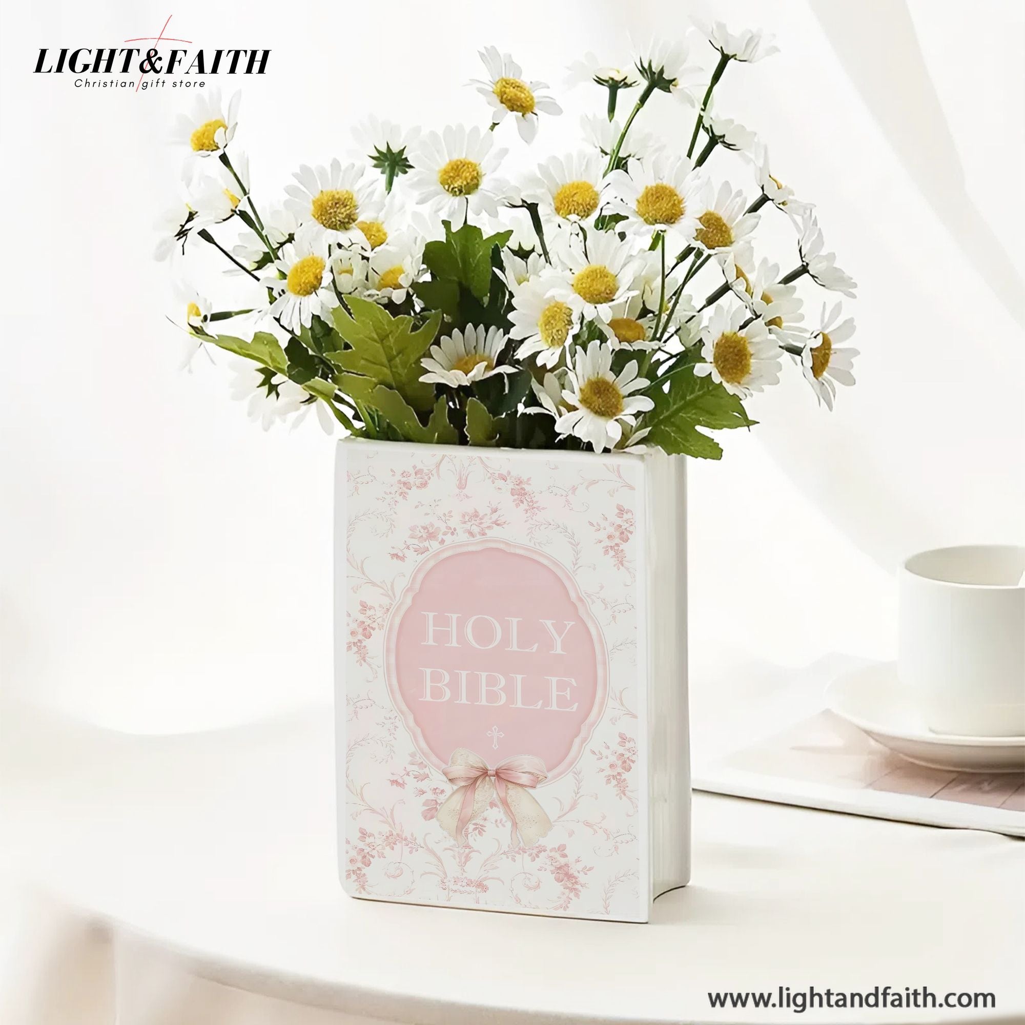 Personalized Holy Bible Book Vase, Ceramic Christian Vase for Women, Scripture Gift with Bible Verse, Baptism Decor CBLAF04