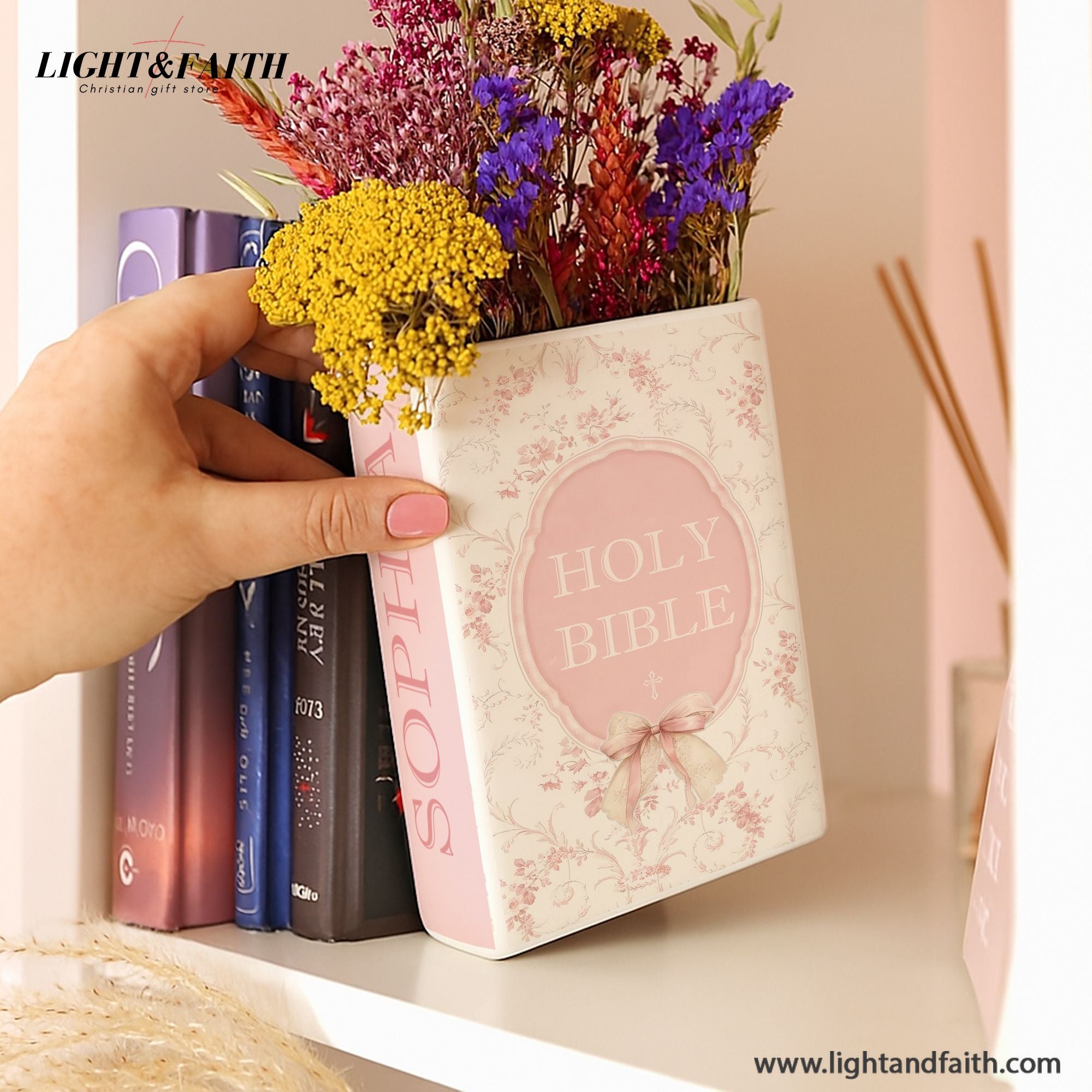 Personalized Holy Bible Book Vase, Ceramic Christian Vase for Women, Scripture Gift with Bible Verse, Baptism Decor CBLAF04