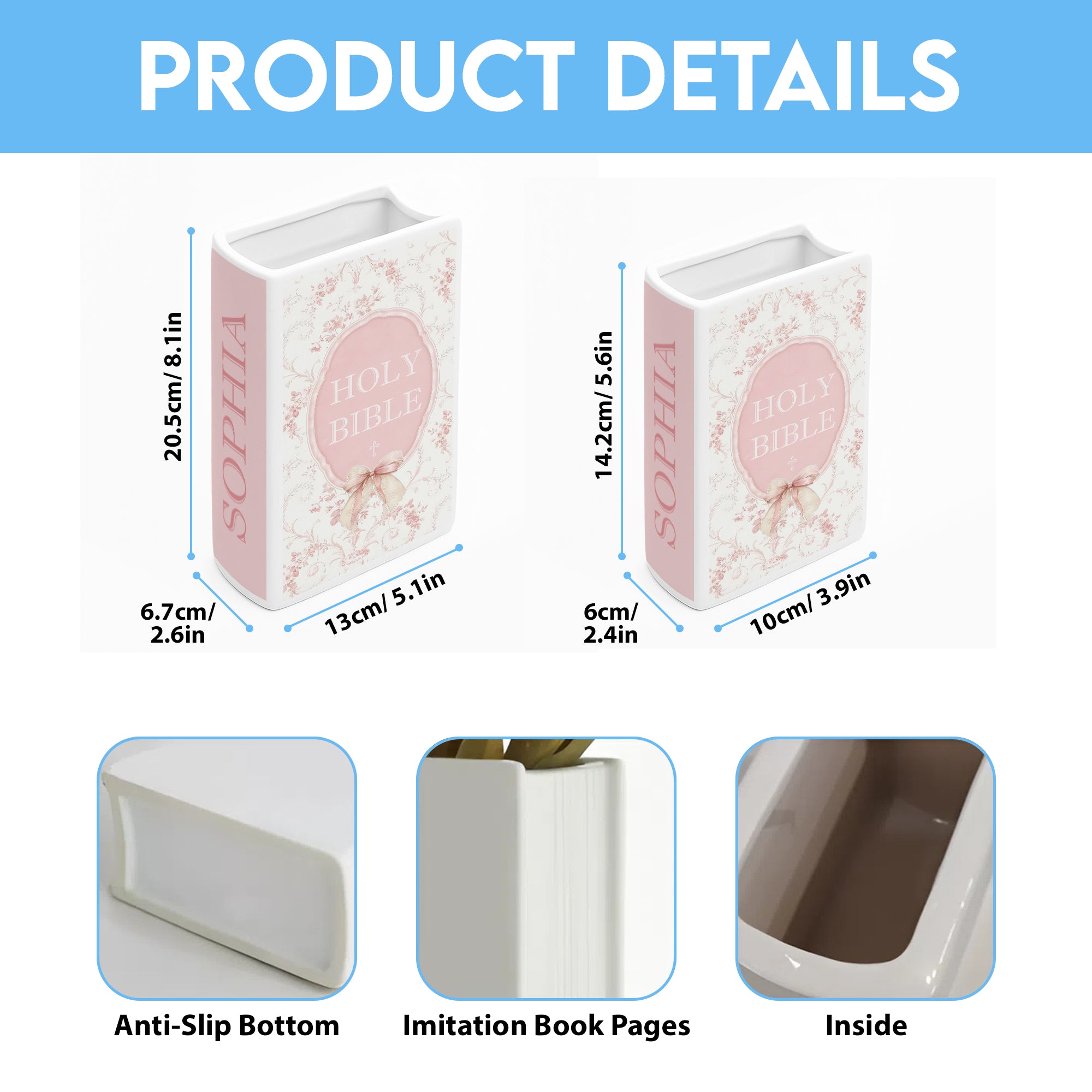 Personalized Holy Bible Book Vase, Ceramic Christian Vase for Women, Scripture Gift with Bible Verse, Baptism Decor CBLAF04