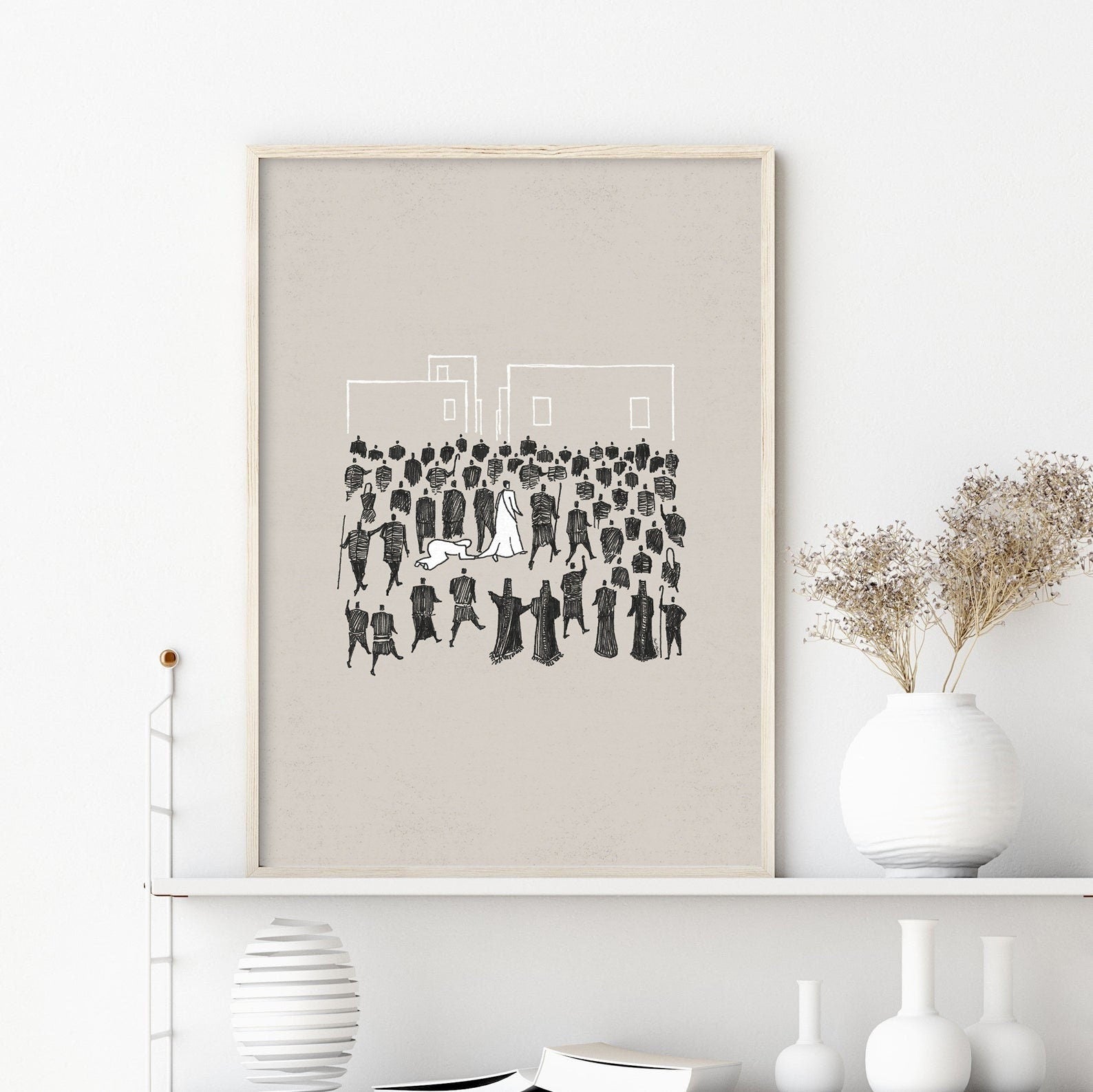 Woman Healed Digital Poster, Fringe of Jesus Garment Art, Hem of Robe Bible Sketch, Christian Wall Art, Jesus Miracle Story, Bible Artwork