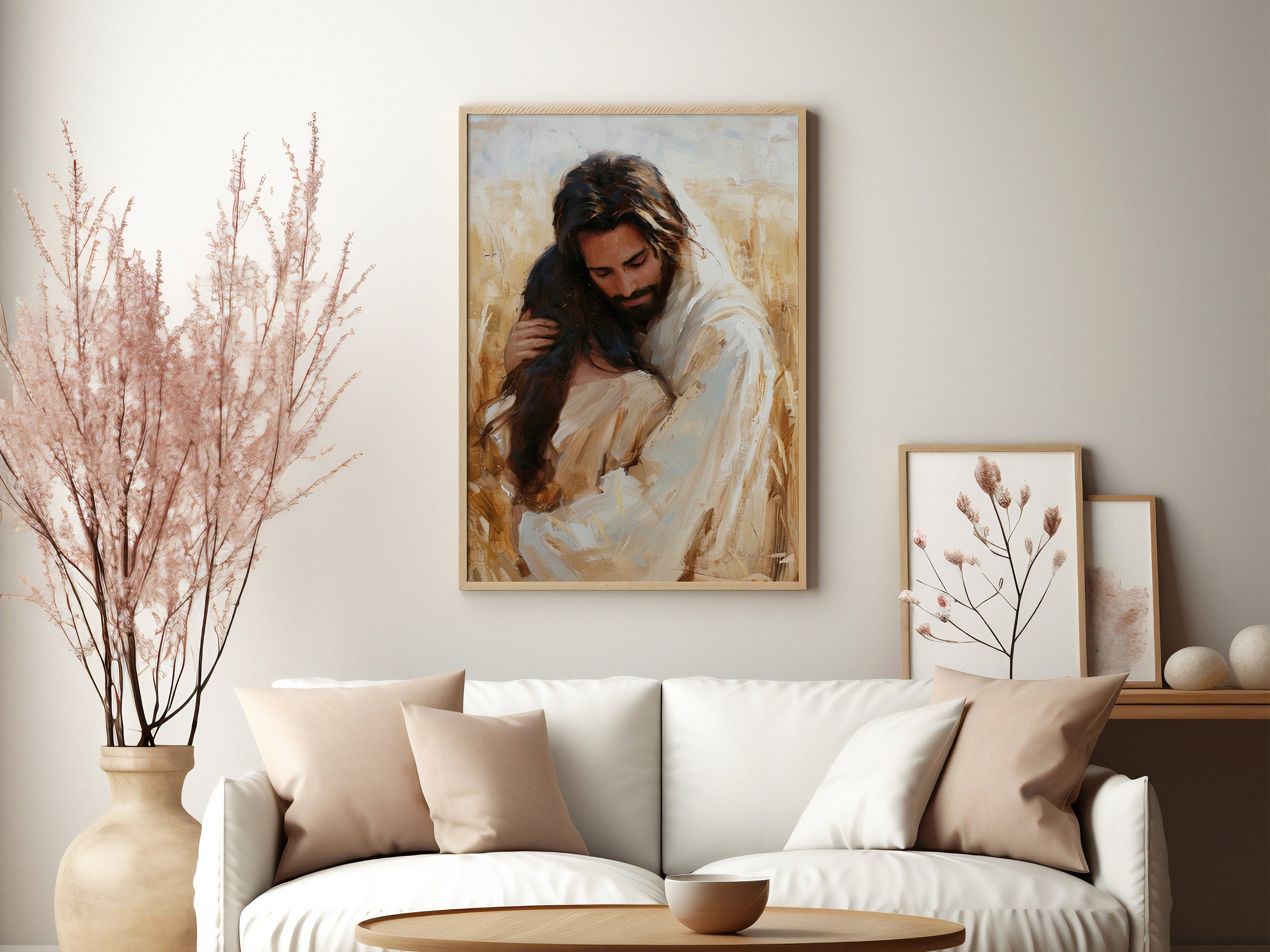 Healing Embrace Poster, Jesus Embracing Woman, Christian Poster, Jesus Poster, Divine Embrace