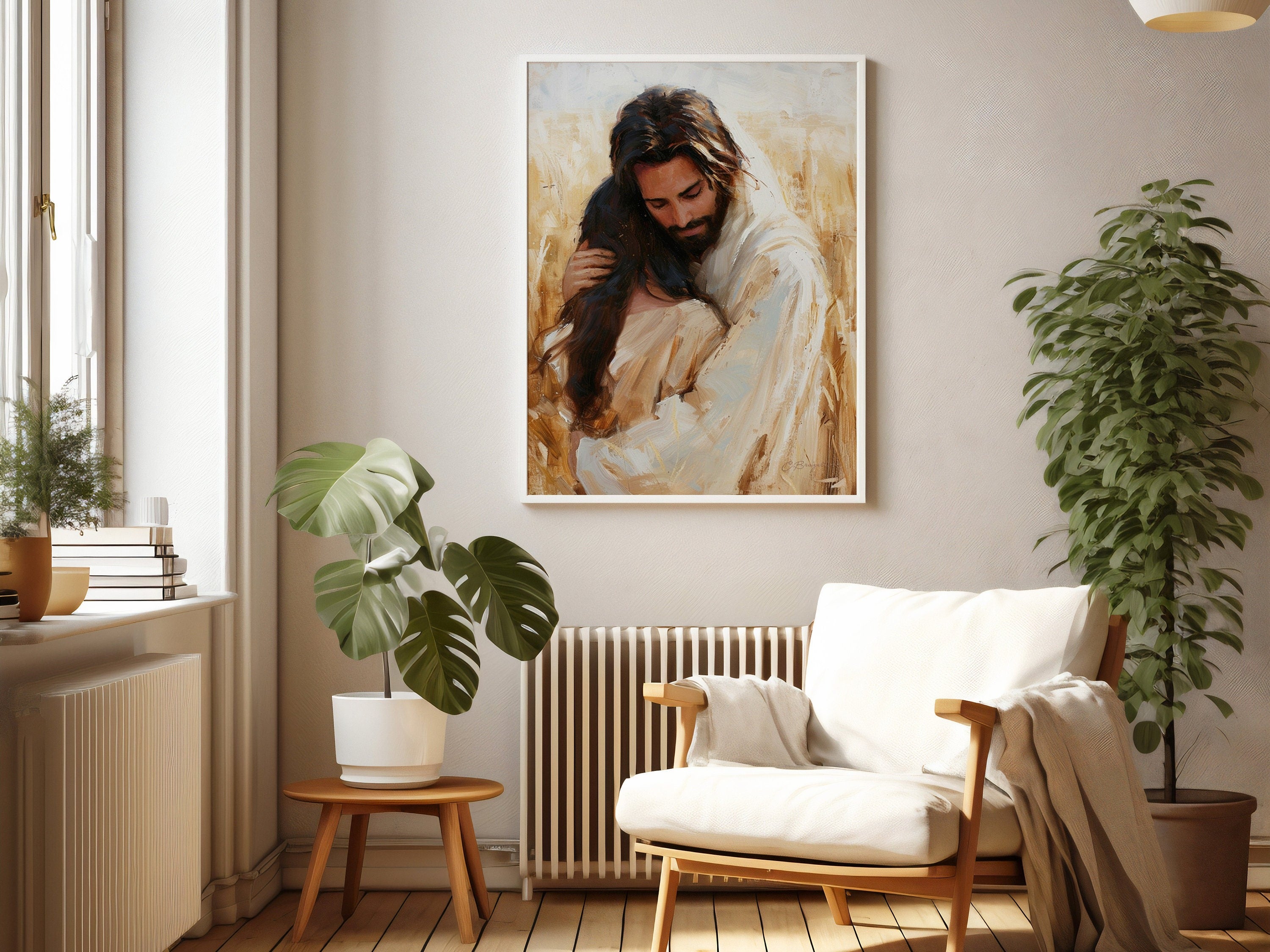 Healing Embrace Poster, Jesus Embracing Woman, Christian Poster, Jesus Poster, Divine Embrace