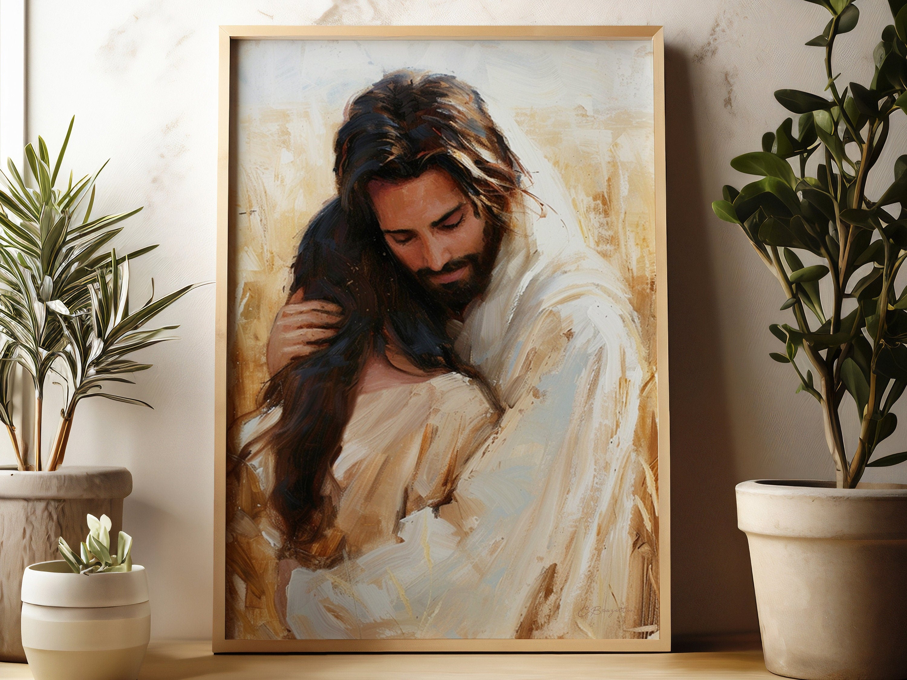 Healing Embrace Poster, Jesus Embracing Woman, Christian Poster, Jesus Poster, Divine Embrace