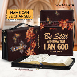 Be still and know that I AM GOD Personalized Leather Bible Cover With Handle, Best Gift For Worship Members, Christian Gift, Bible Covers Jesus Gifts
