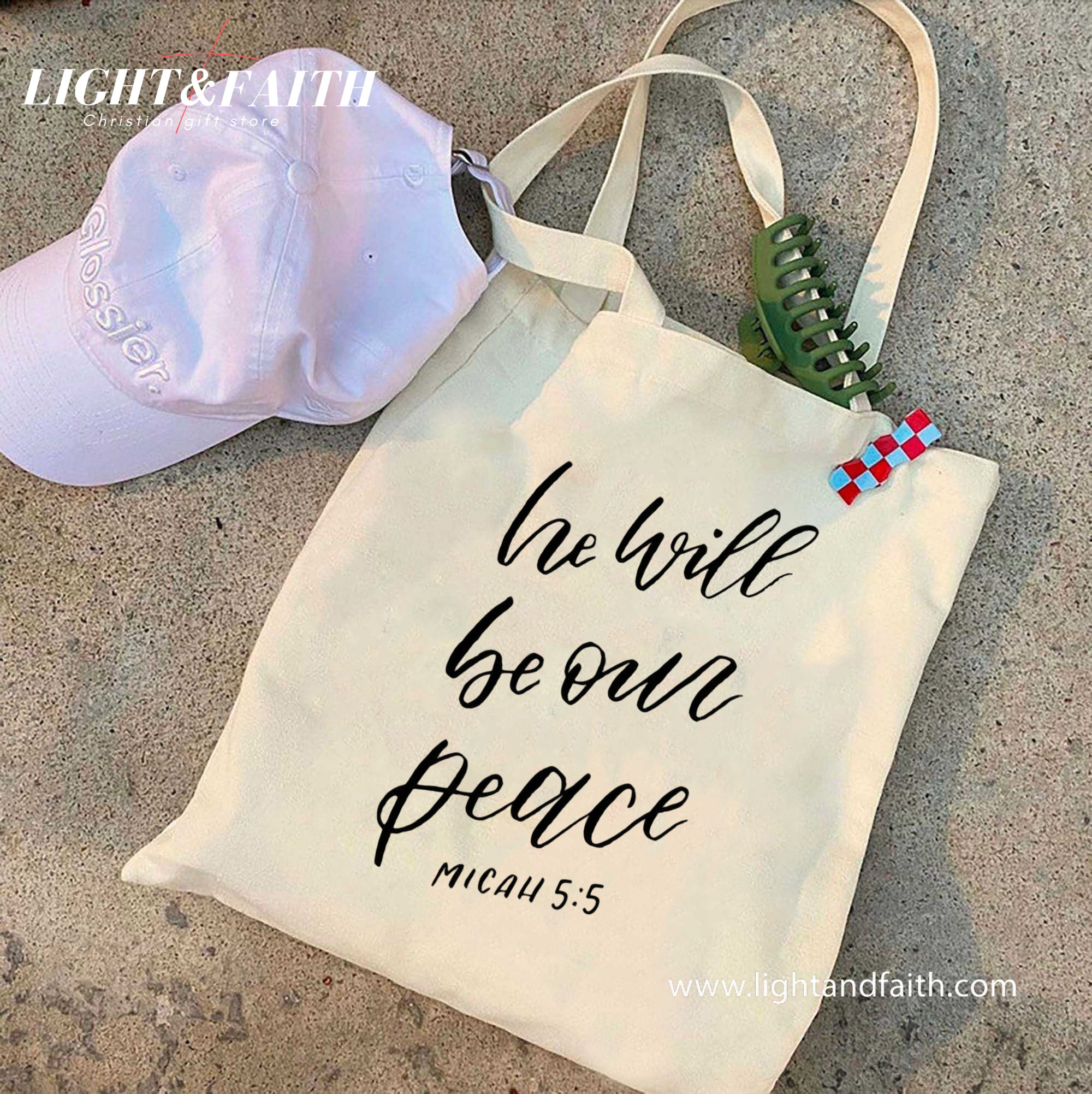 He Will Be Our Peace Tote Bag, Micah 5:5 Bible Verse Bag, Christian Scripture Tote, Faith Canvas Bag for Women, Inspirational Church Gift TBLAF42