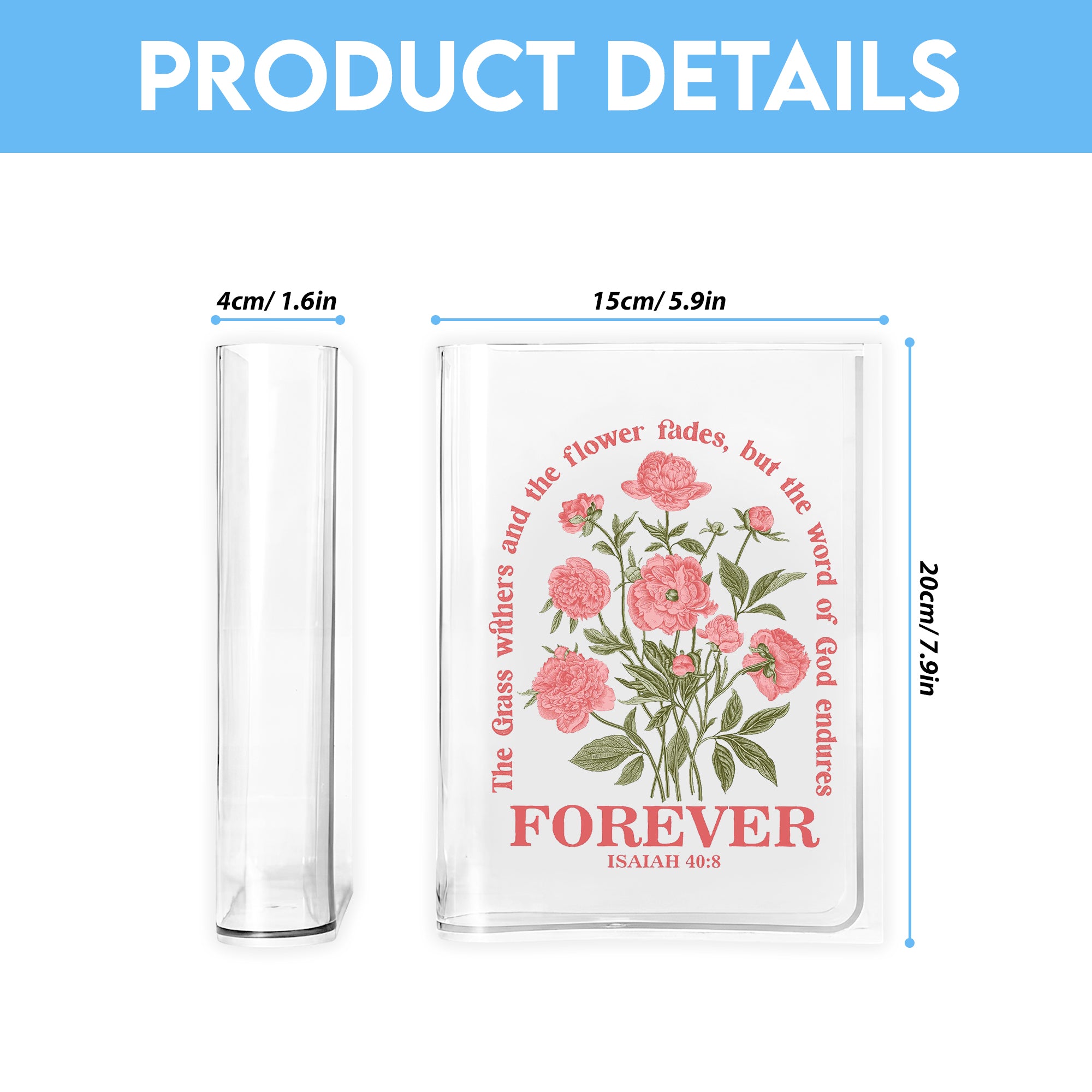 Forever - Isaiah 40:8 Book Vase, Christian Book Vase, Vintage Floral Book Vase, Faith Book Vase, Bible Verse Book Shaped Flower Vase