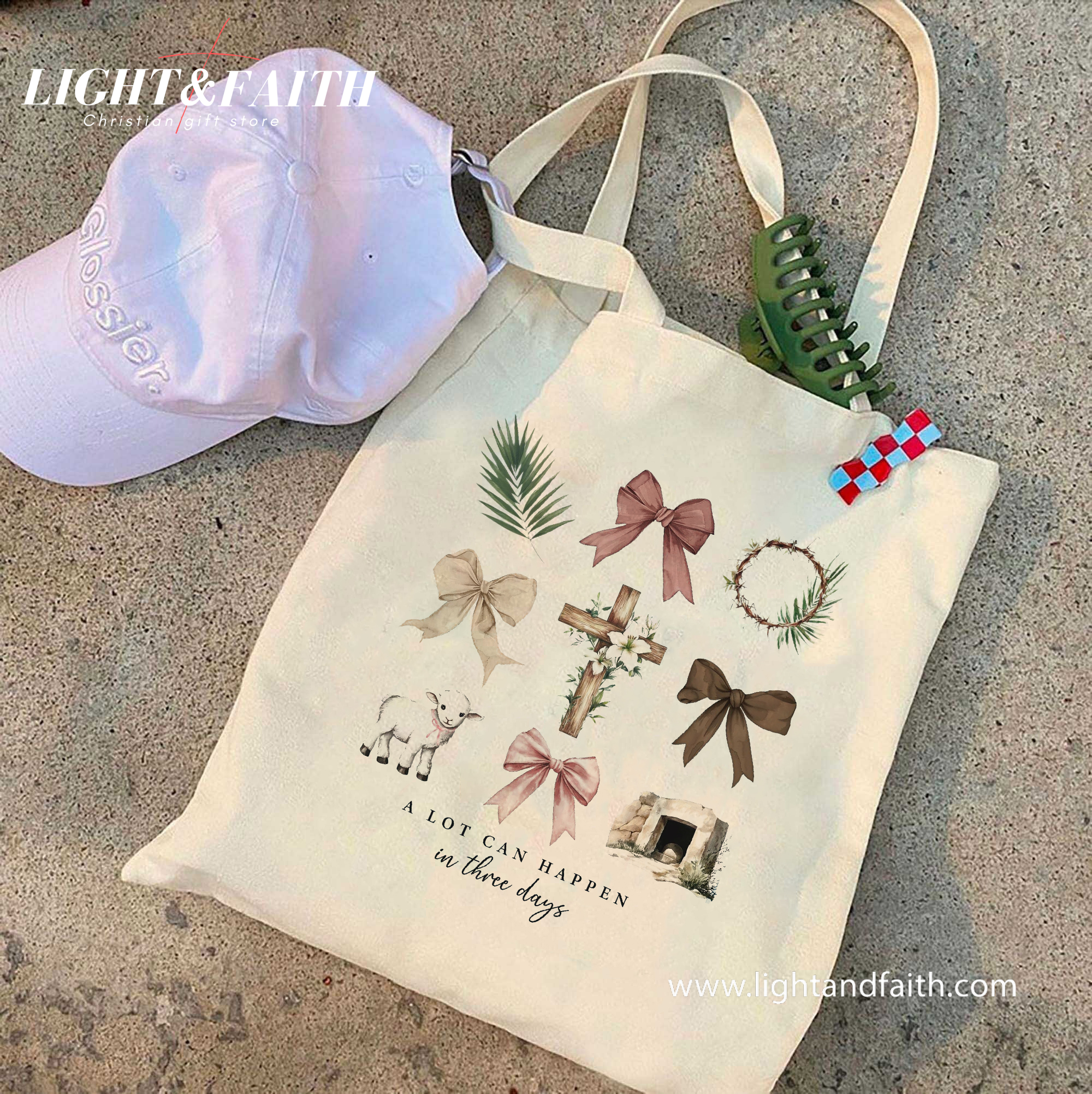 A Lot Can Happen In Three Days Tote Bag, Christian Easter Canvas Bag, Resurrection Cross Lamb Tote, Faith Hope Religious Gift for Women TBLAF43